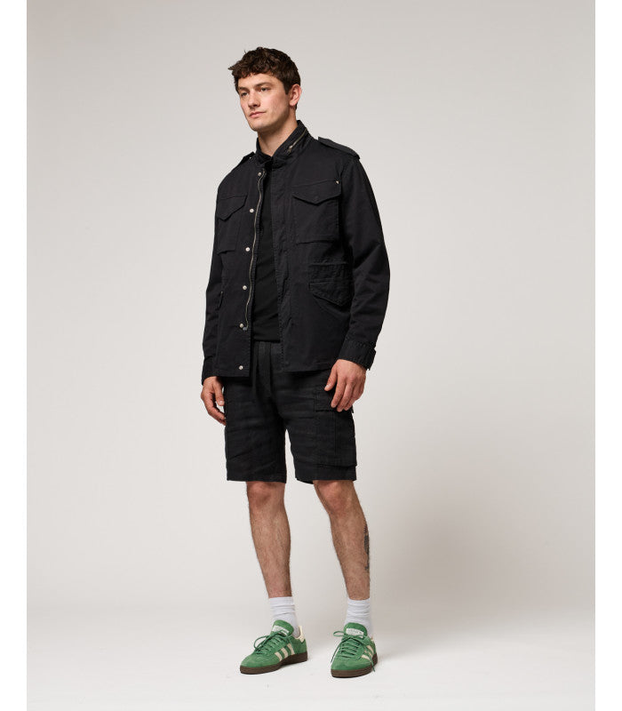BERMUDA CARGO CON TASCONI ED ELASTICO IN VITA IN 100% LINO - REGULAR FIT GL5101BD-S25.NER