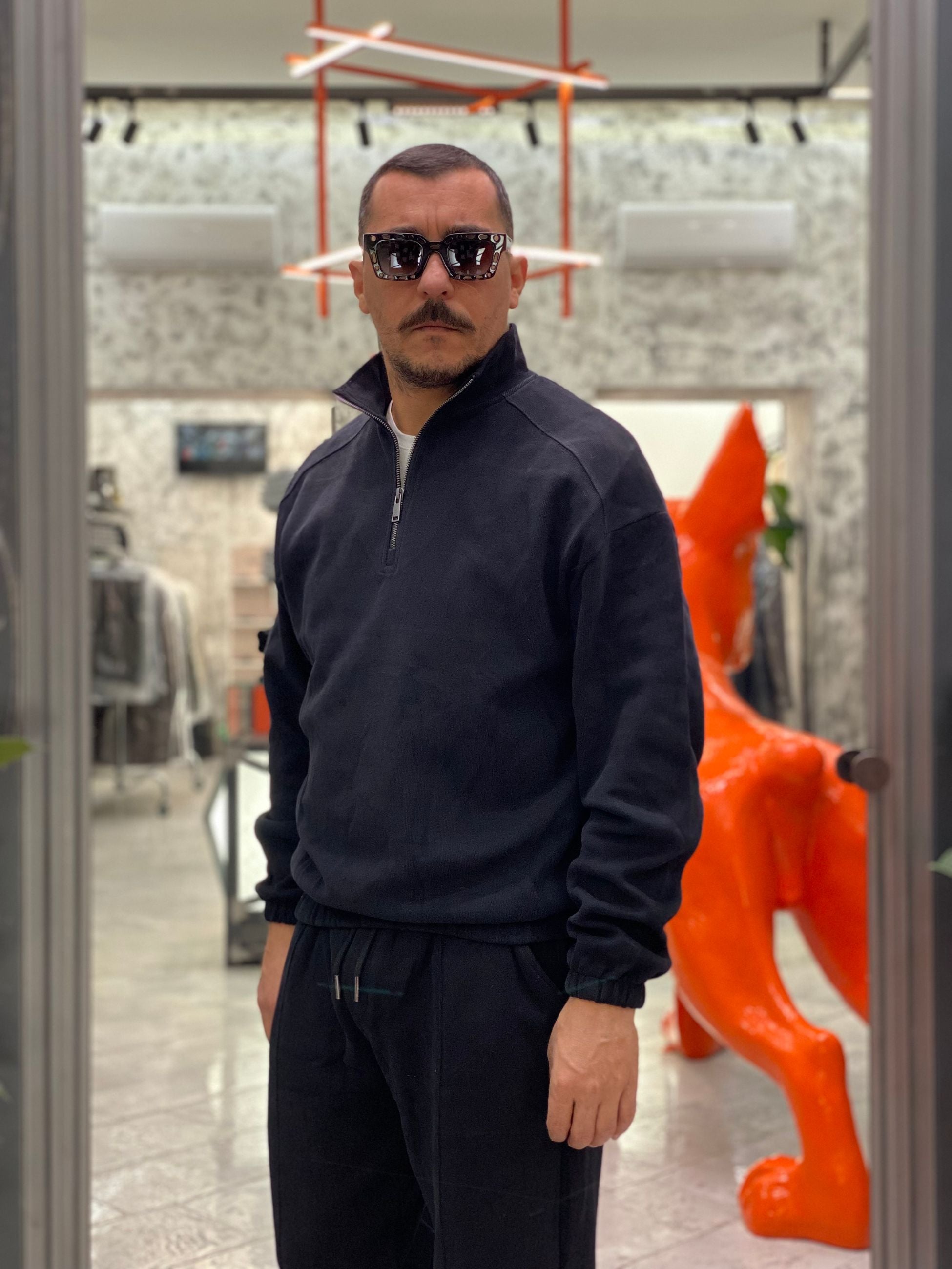 FELPA MEZZA ZIP CON ELASTICO AL FONDO - RELAXED FIT GL227SX.NER