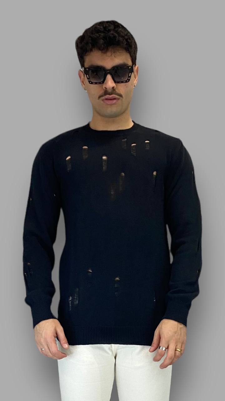 MAGLIA GIROCOLLO IN FILO CON ABRASIONI - SLIM FIT