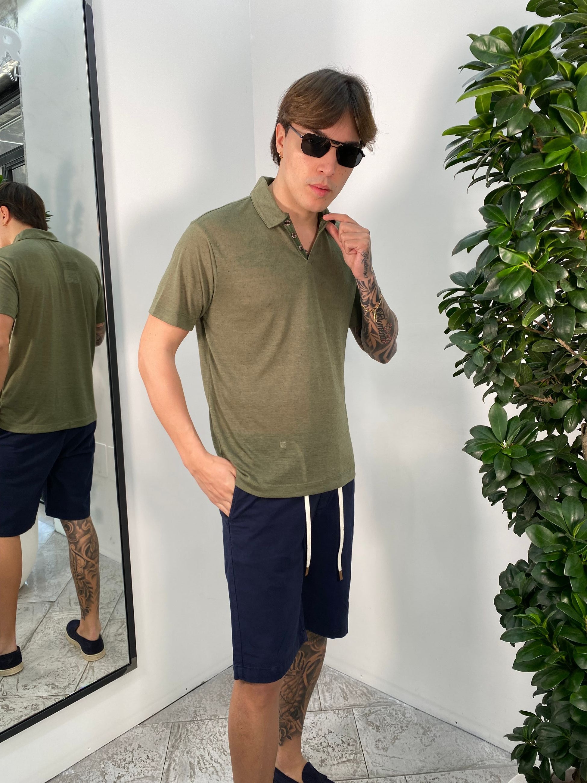 POLO IN MISTO LINO EFFETTO PUNTINATO - REGULAR FIT PE2988SS.VMIL