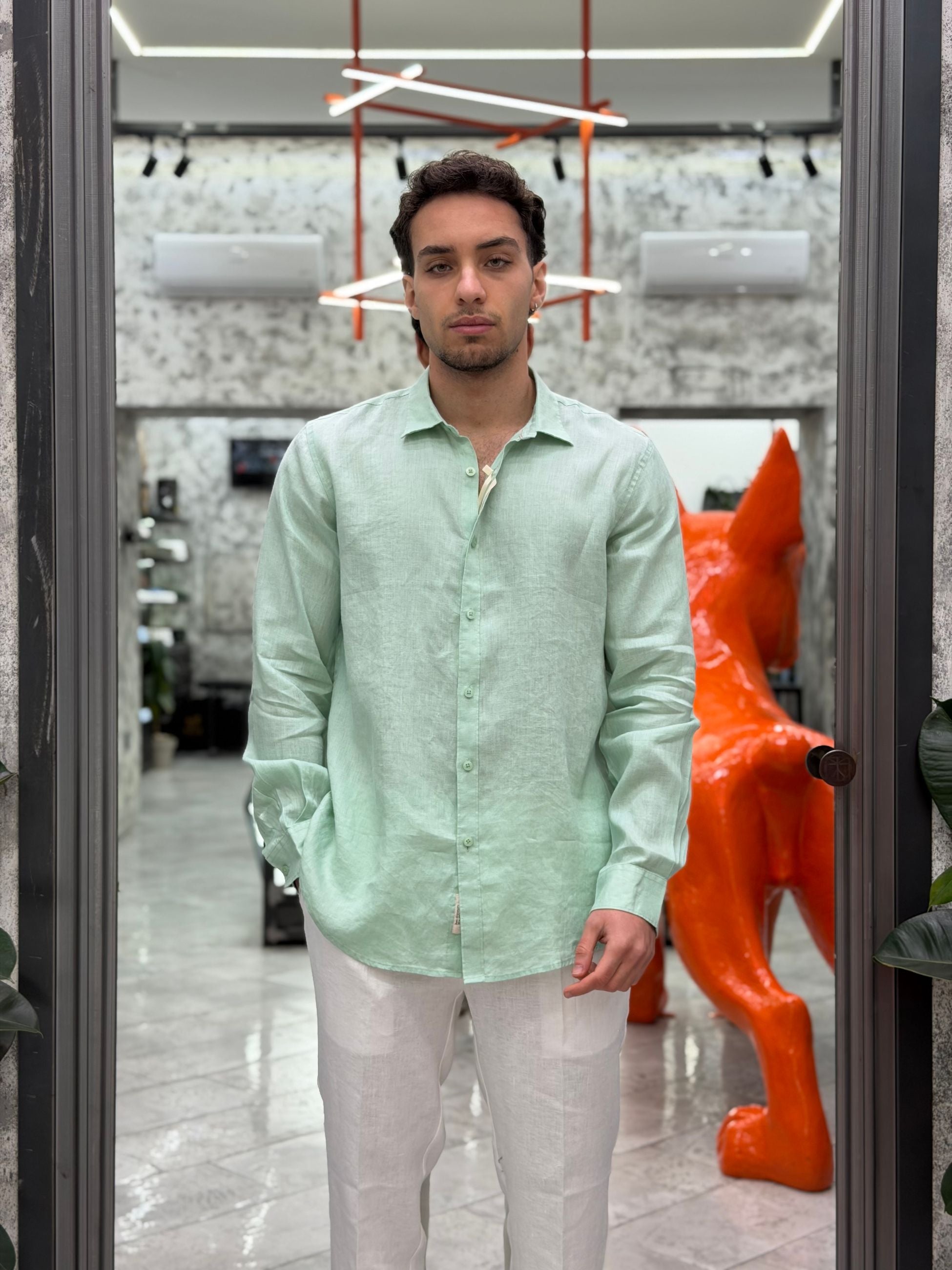 CAMICIA IN 100% PURO LINO CON COLLO ALL'ITALIANA - REGULAR FIT GL7619S-S26.MEN