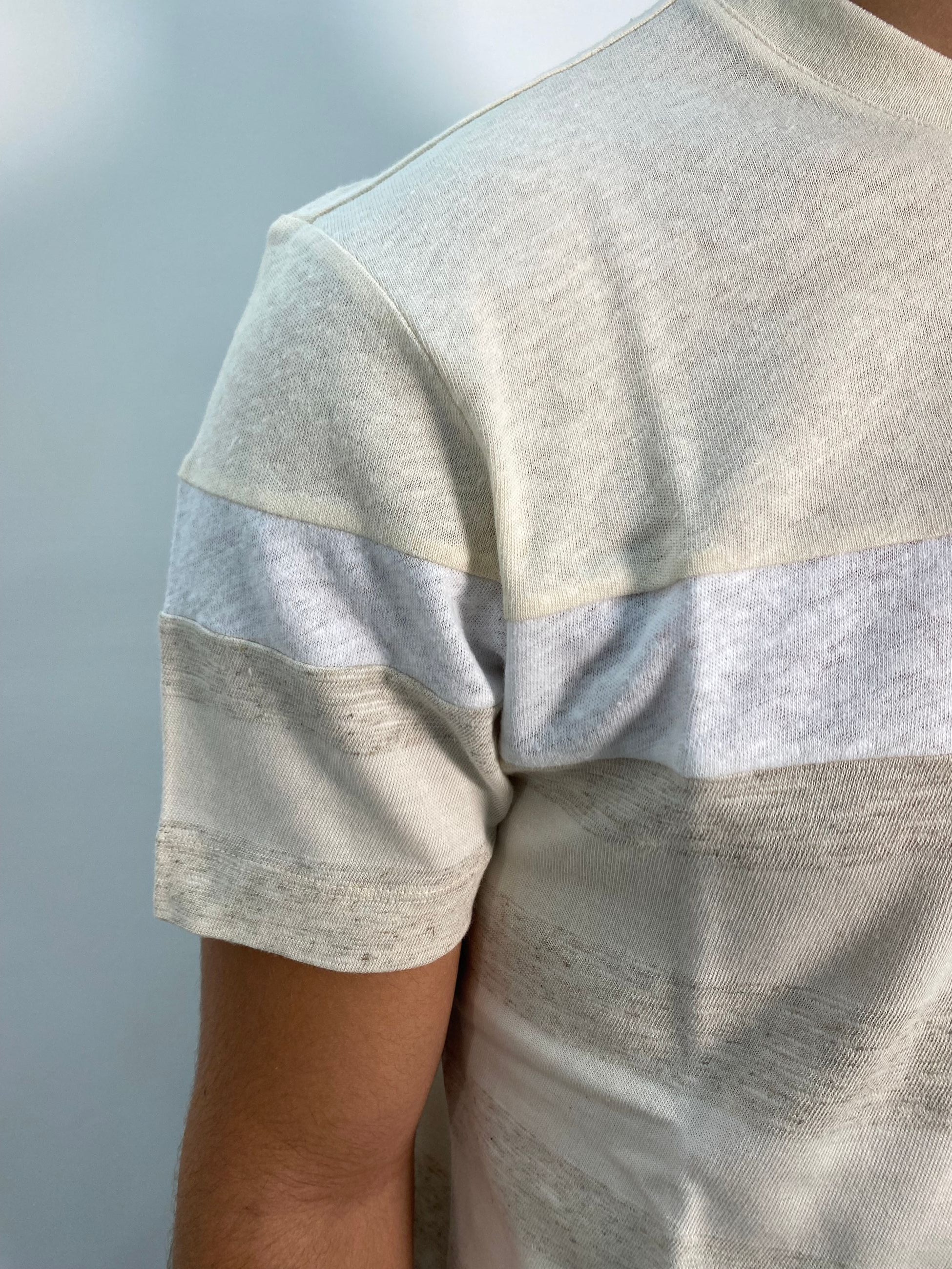 T-SHIRT IN MISTO COTONE/LINO A RIGHE LARGHE ORIZZONTALI - REGULAR FIT TE2939SS.BIGE