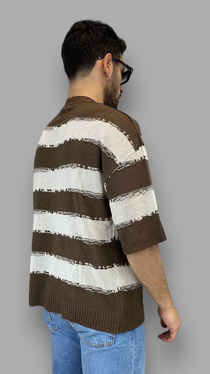 T-SHIRT IN FILO RIGHE ORIZZONTALI EFFETTO SFILACCIATO - OVERSIZE FIT