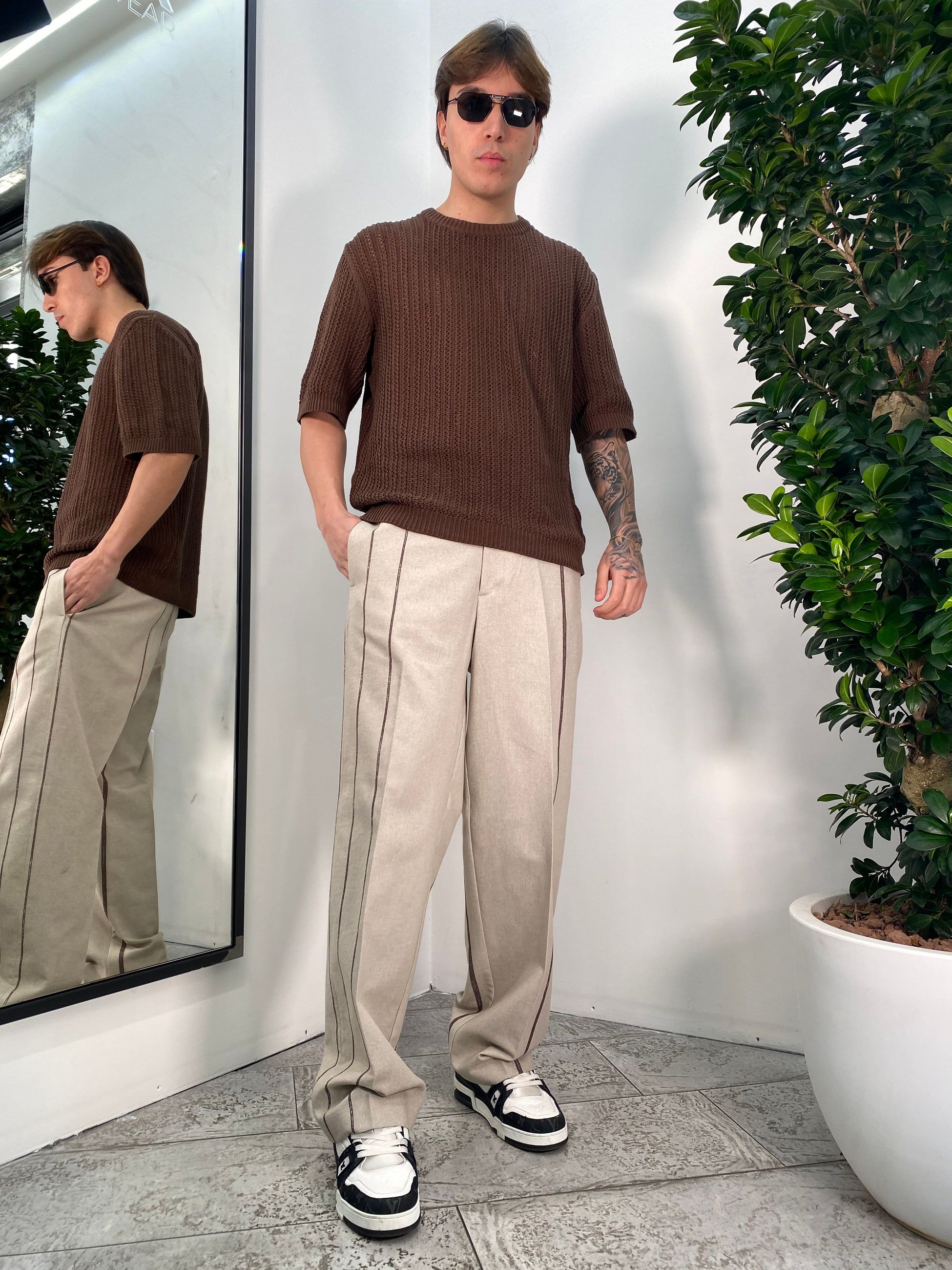 PANTALONE IN MISTO COTONE FONDO AMPIO MOTIVO RIGHE CON ELASTICO - RELAXED FIT PA3241