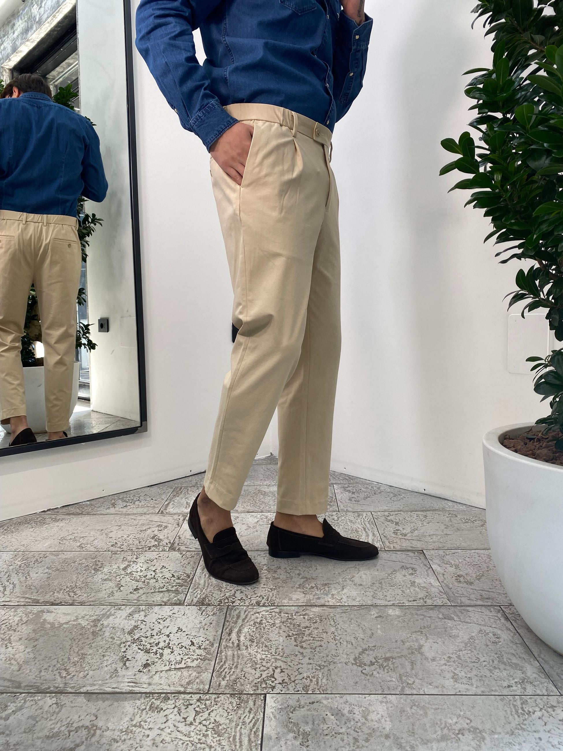 PANTALONE DA COORDINATO IN TESSUTO PUNTO MILANO ELASTICIZZATO CON COULISSE IN VITA - REGULAR FIT PSE1399SS.BEI