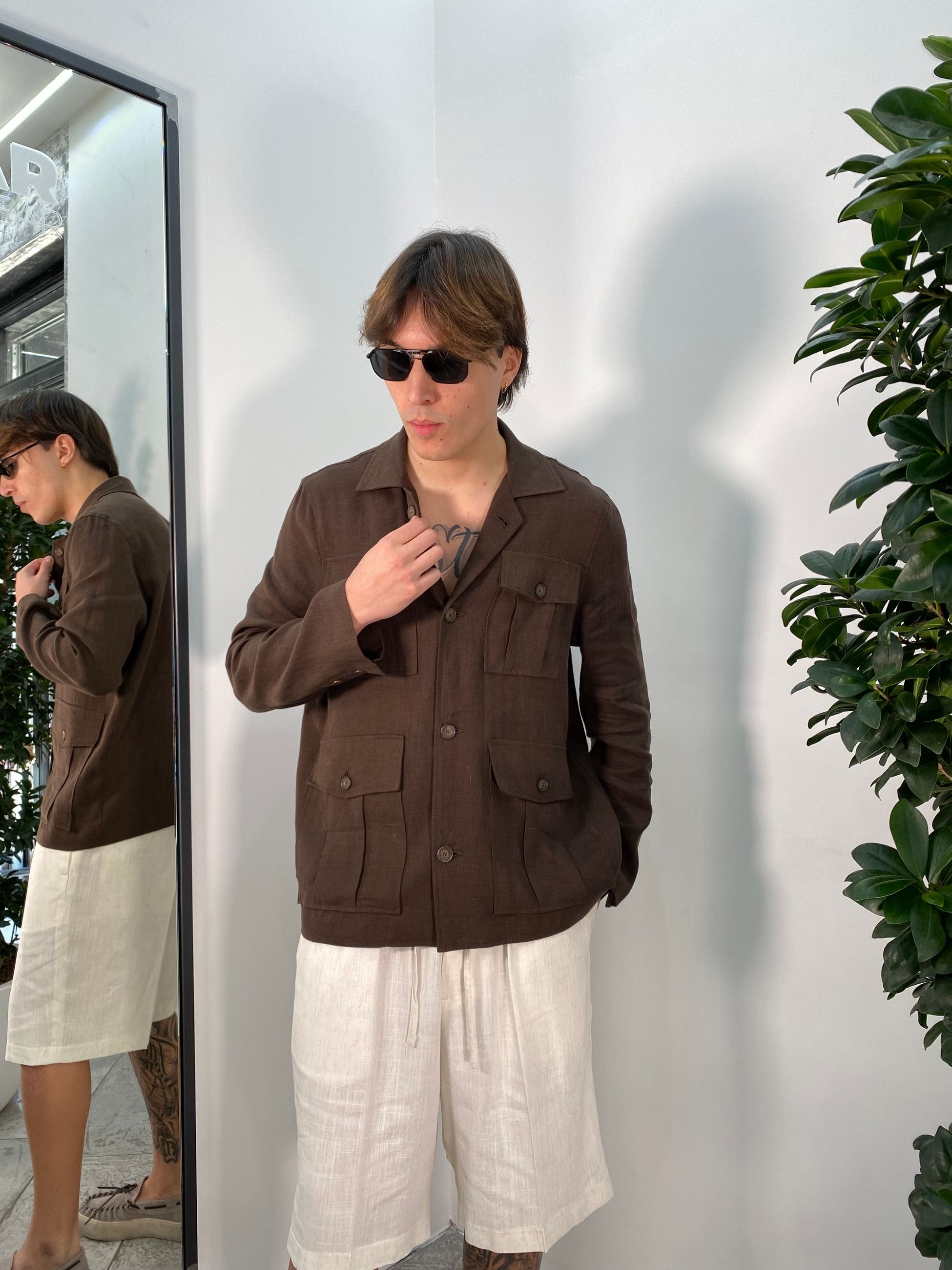 GIACCA SAHARIANA IN 100% LINO CON TASCHE A TOPPA - REGULAR FIT GIA3215.MOR