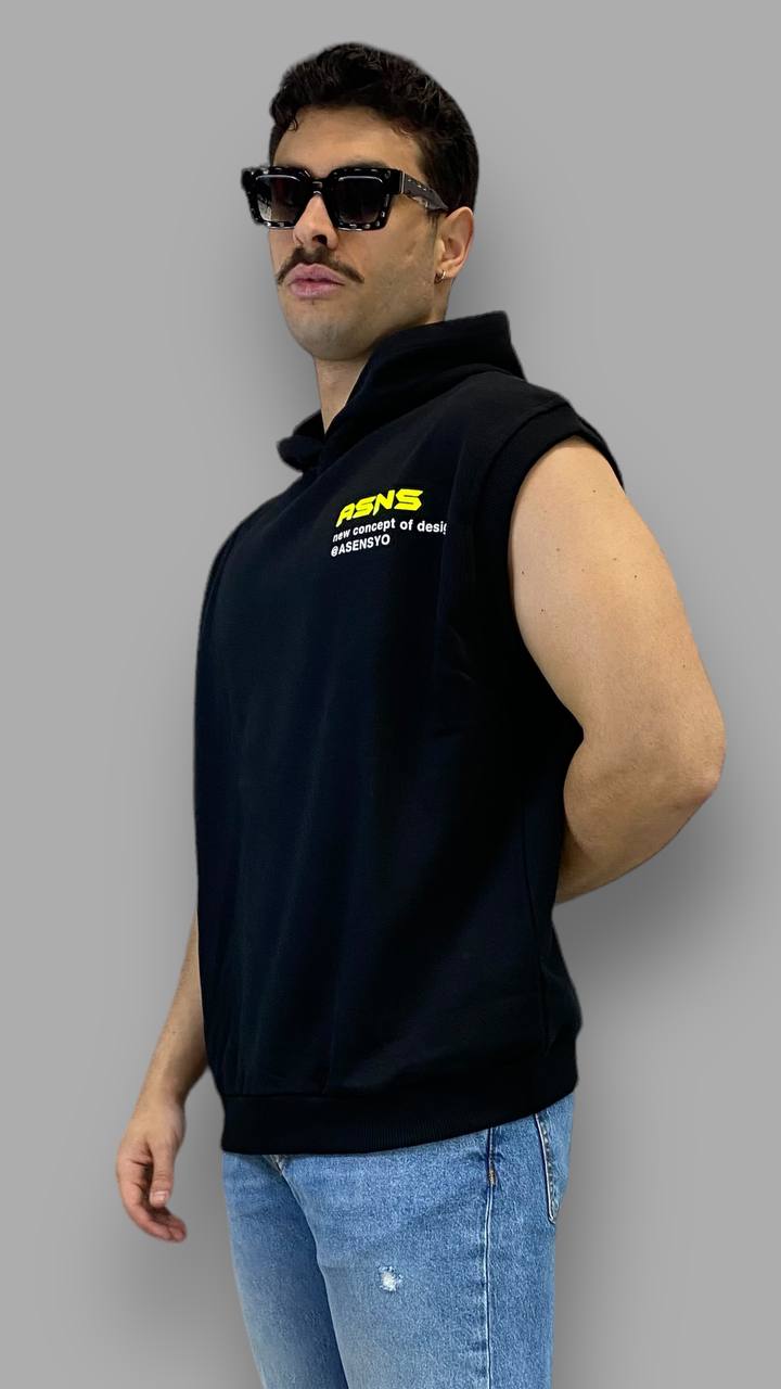 FELPA SMANICATA CON CAPPUCCIO E LOGO FLUO LATO CUORE - REGULAR FIT