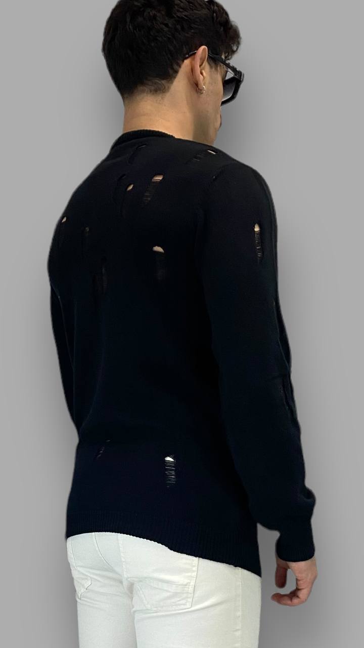 MAGLIA GIROCOLLO IN FILO CON ABRASIONI - SLIM FIT