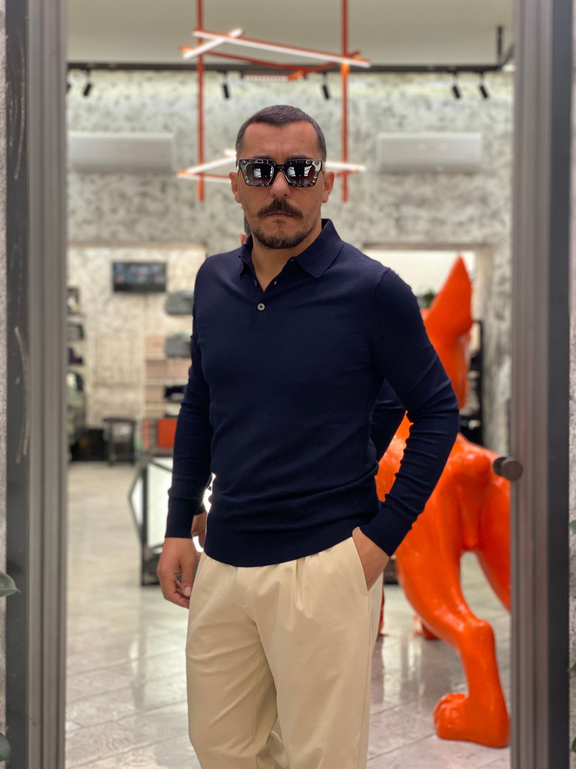 POLO MANICA LUNGA FINEZZA 12 IN MORBIDA VISCOSA - SLIM FIT MK9900004.BLU