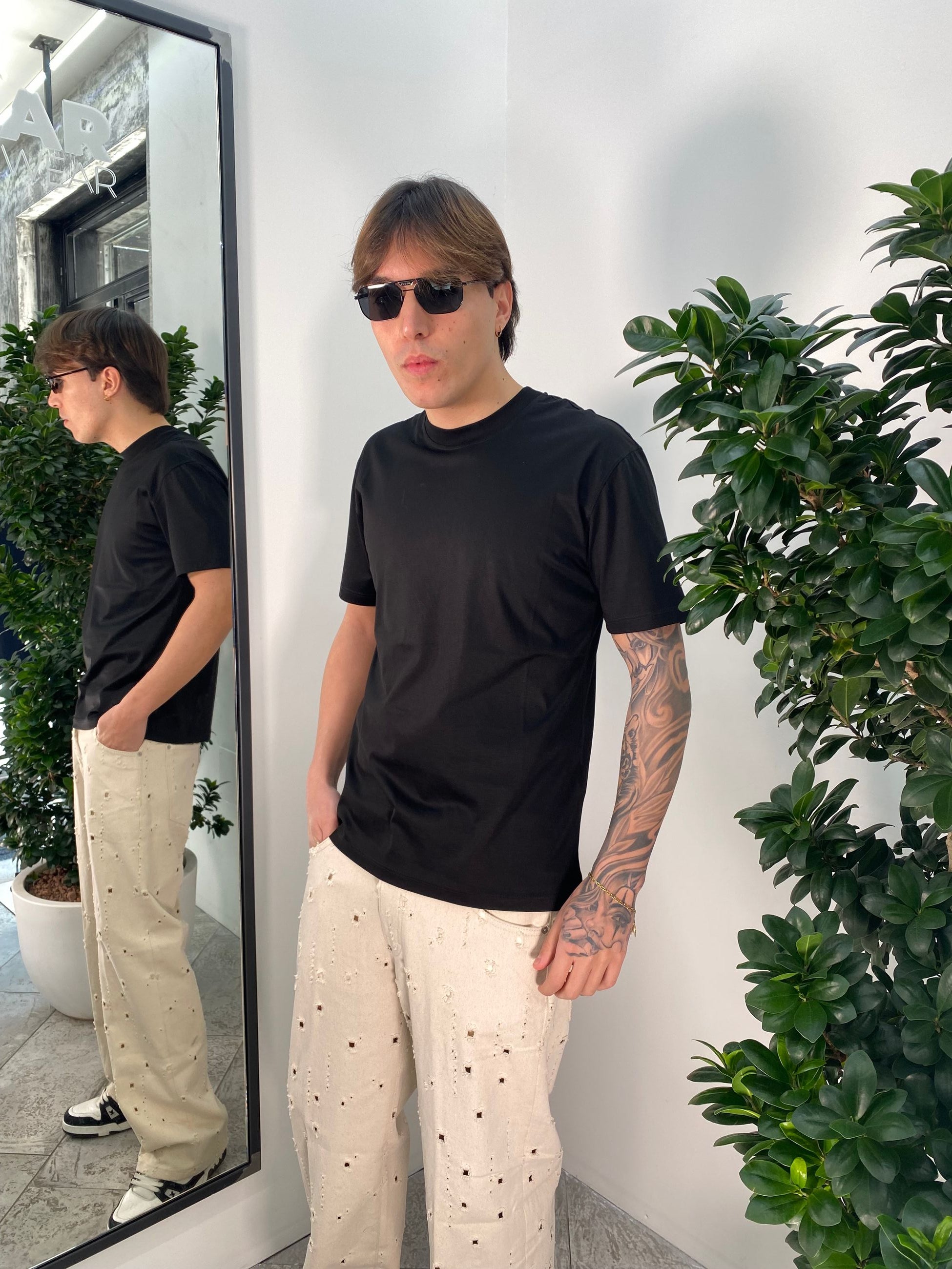 T-SHIRT MERCERIZZATA CON INIZIALI DEL LOGO RICAMATE DIETRO AL COLLO - REGULAR FIT TS3330.NER