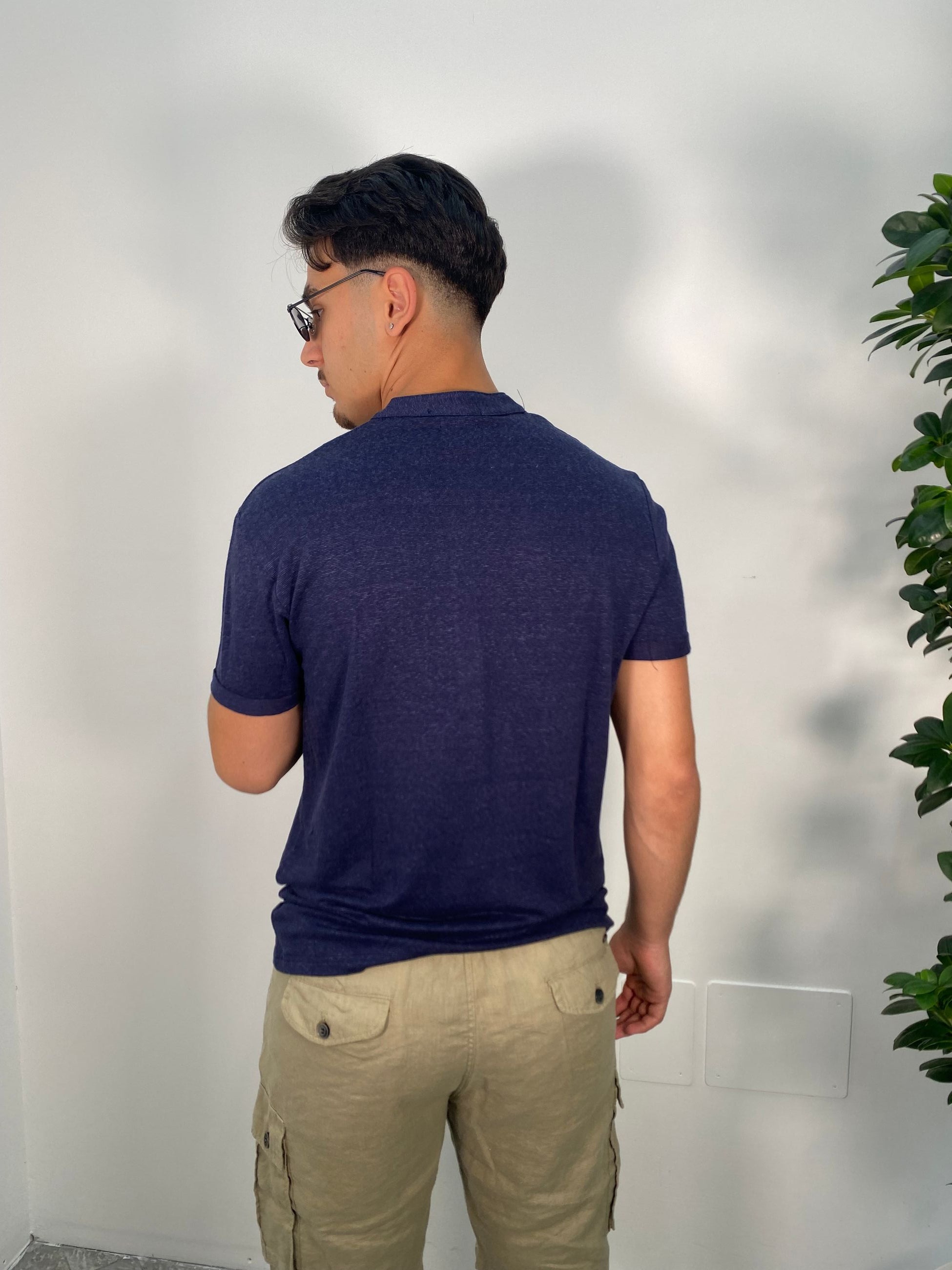 T-SHIRT SERAFINO 4 BOTTONI IN MISTO LINO/VISCOSA - REGULAR FIT GL2277F.BLU