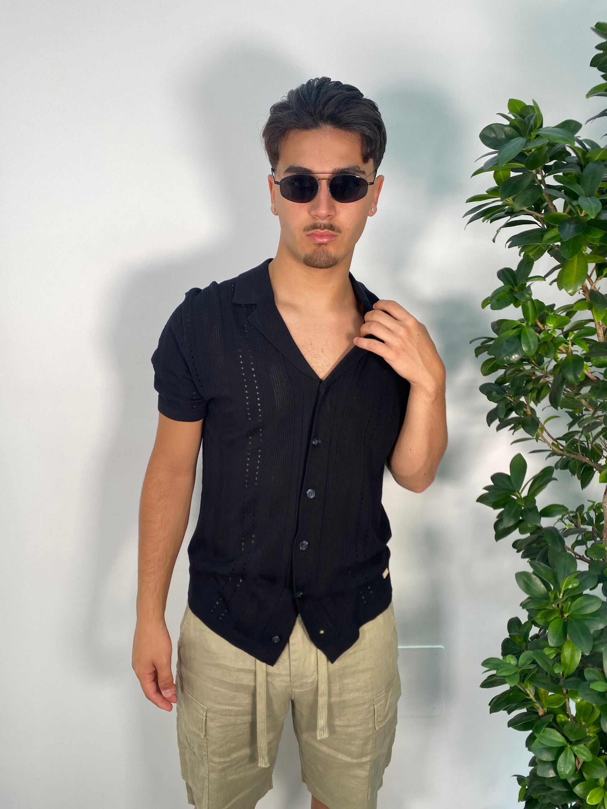 POLO/CAMICIA TRAFORATA MANICA CORTA SCOLLO BOWLING - REGULAR FIT GL33763-S25.NER