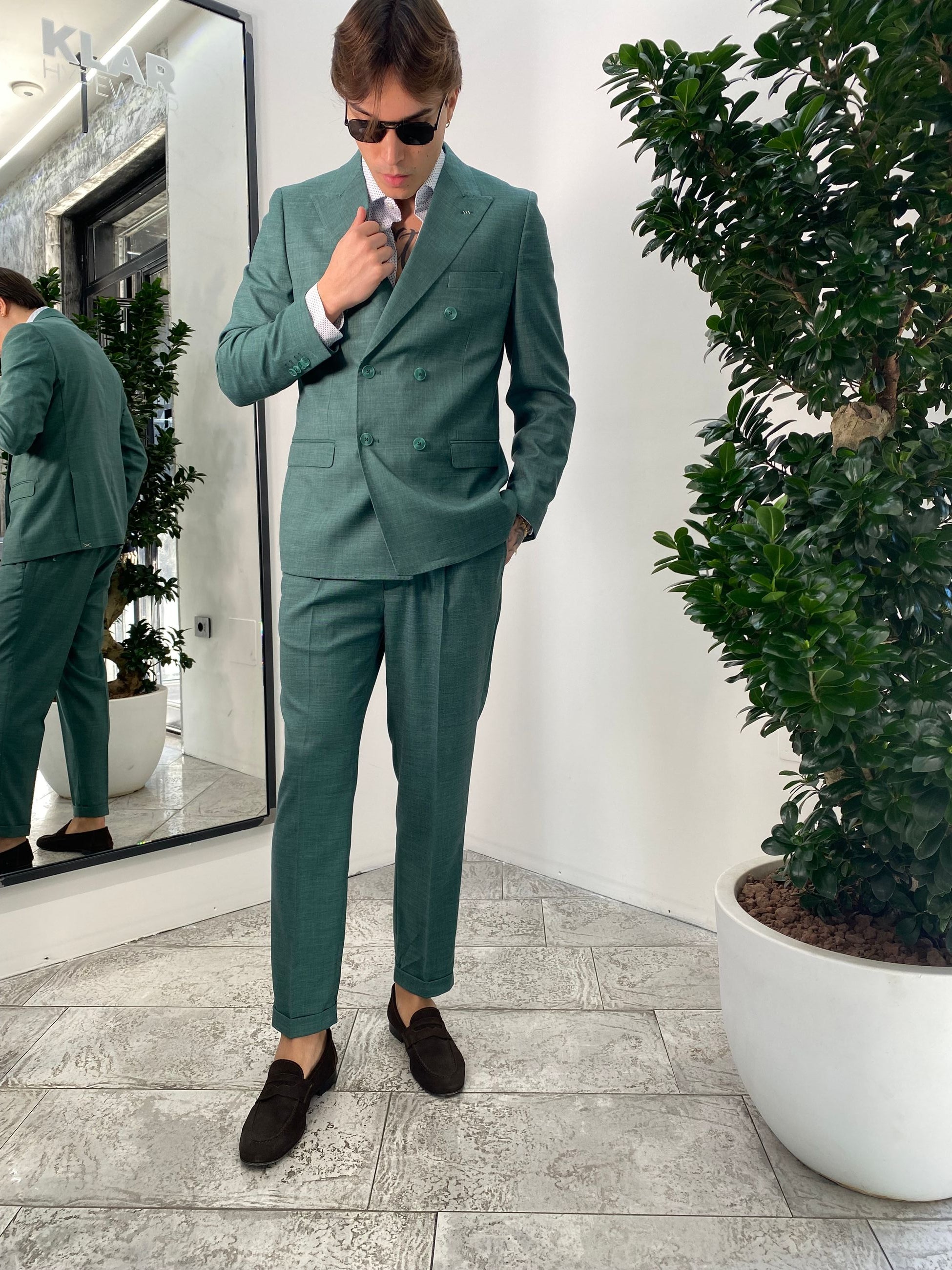 ABITO COMPLETO GIACCA DOPPIOPETTO E PANTALONE IN TESSUTO EFFETTO FIAMMATO - REGULR FIT ABE45SS.VER