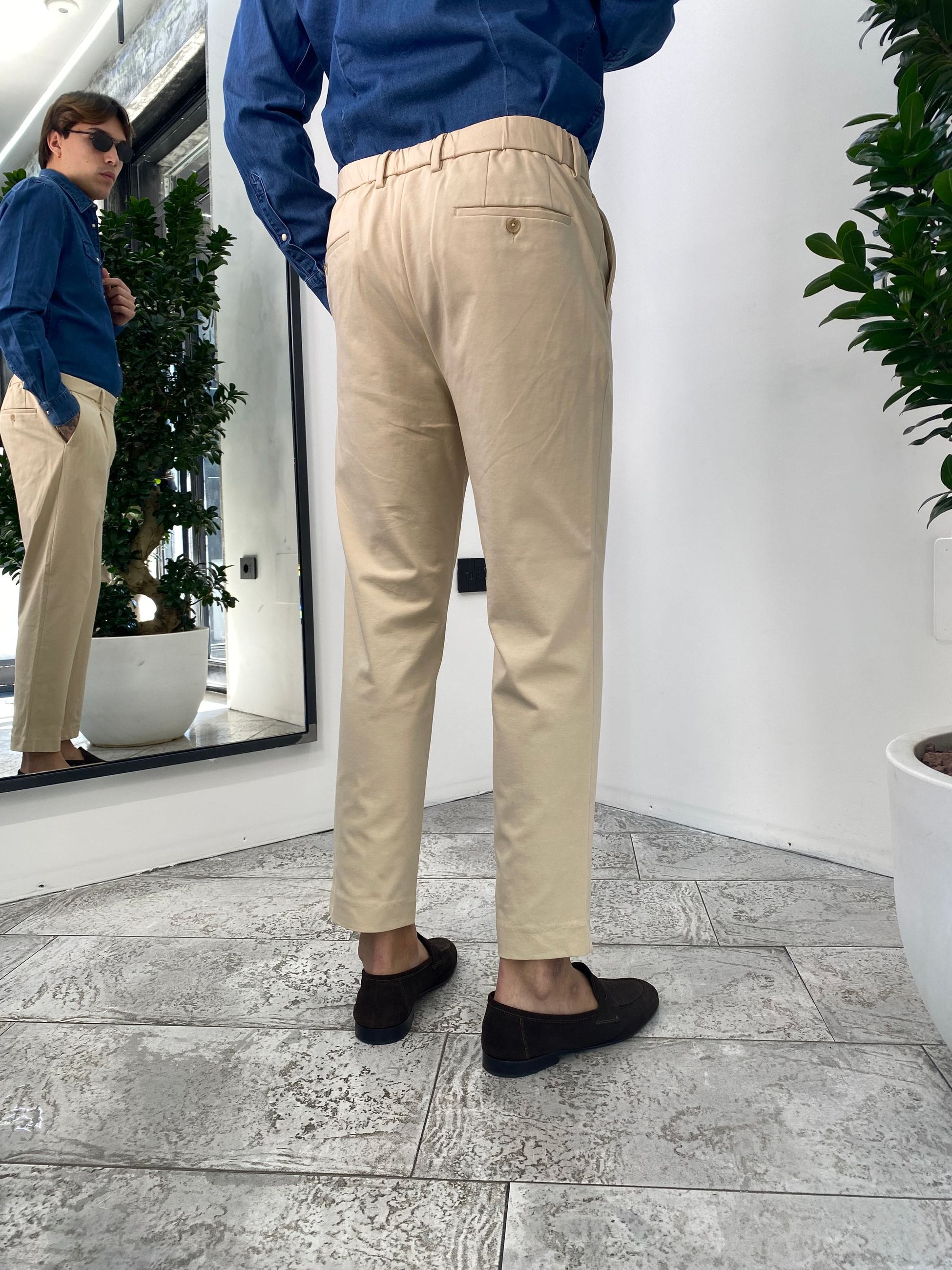 PANTALONE DA COORDINATO IN TESSUTO PUNTO MILANO ELASTICIZZATO CON COULISSE IN VITA - REGULAR FIT PSE1399SS.BEI