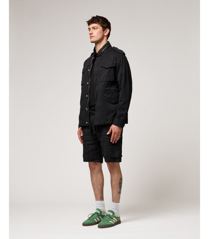 BERMUDA CARGO CON TASCONI ED ELASTICO IN VITA IN 100% LINO - REGULAR FIT GL5101BD-S25.NER