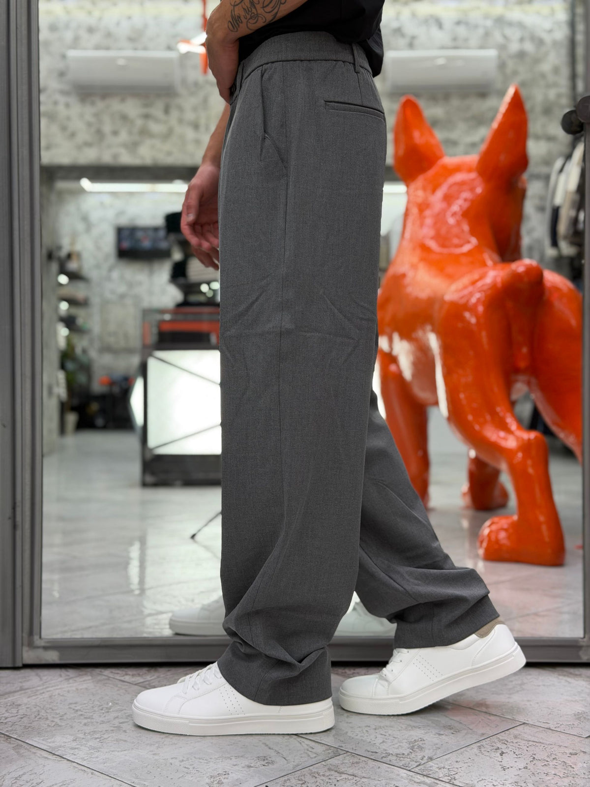 PANTALONE FONDO AMPIO TASCA AMERICA CON ELASTICO IN VITA - RELAXED FIT GL604PA.GRI