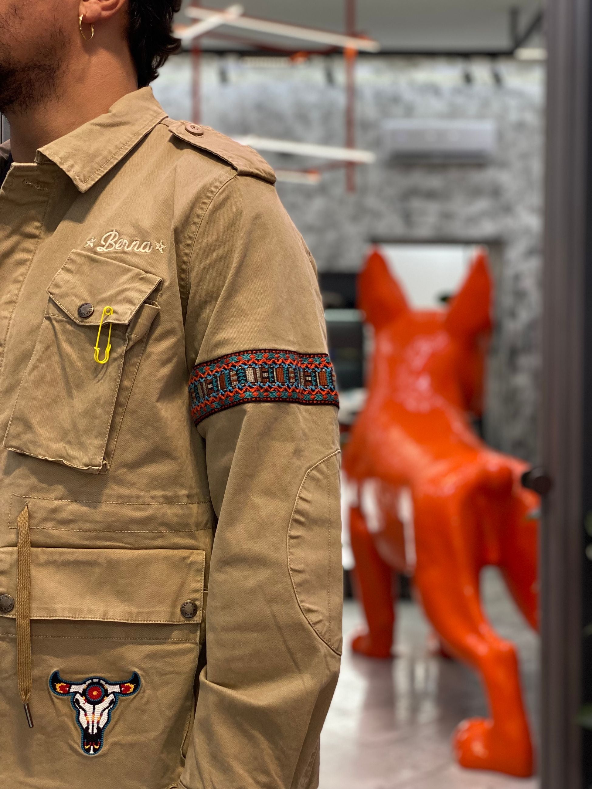 FIELD JACKET IN MISTO COTONE CON COLLETTO CLASSICO, RICAMO FALCO SUL RETRO E FOULARD - REGULAR FIT M252283-8