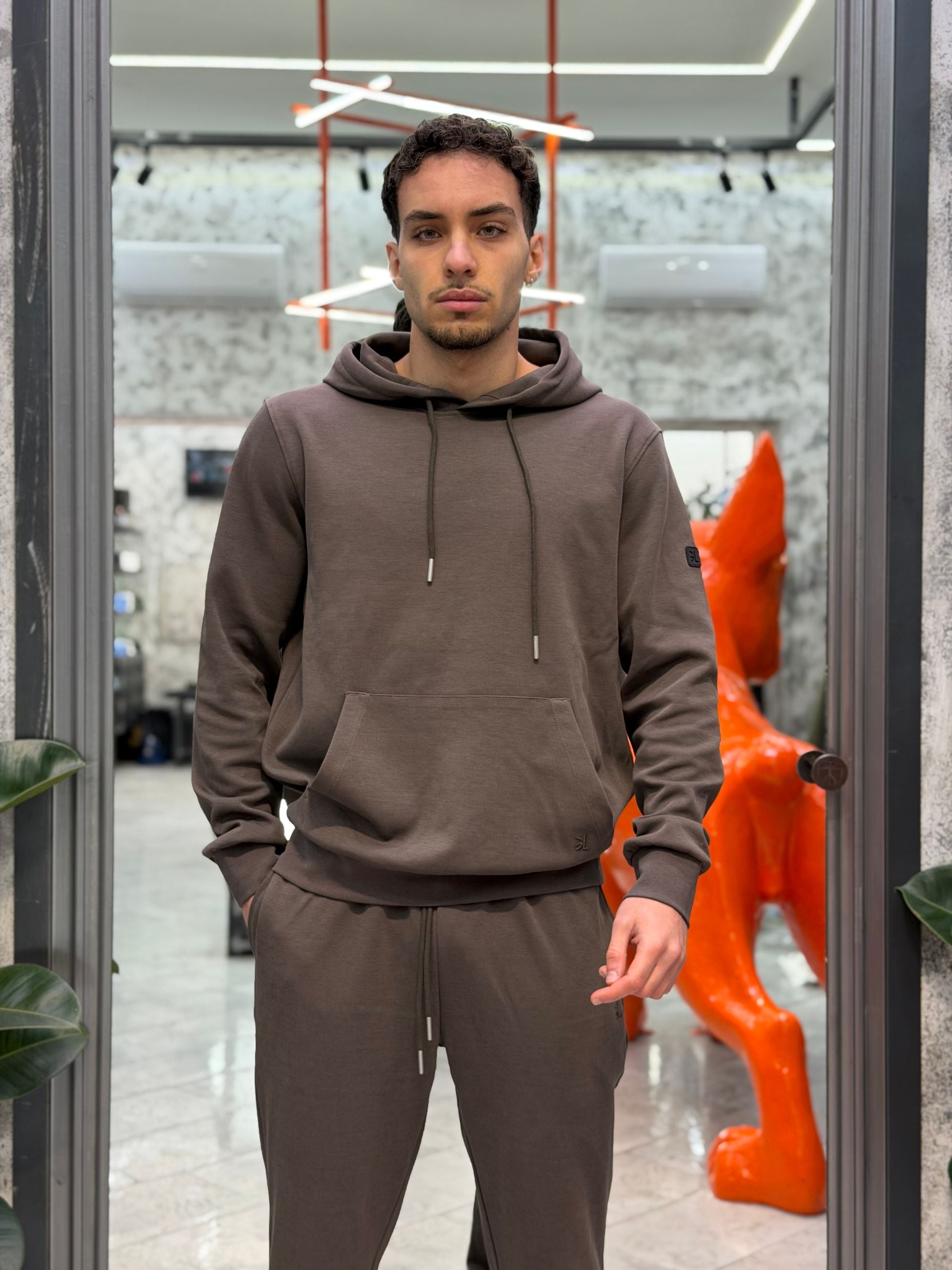 FELPA BASIC IN COTONE GARZATO CON CAPPUCCIO E TASCA A MARSUPIO - REGULAR FIT GL2125F-S26.MOR