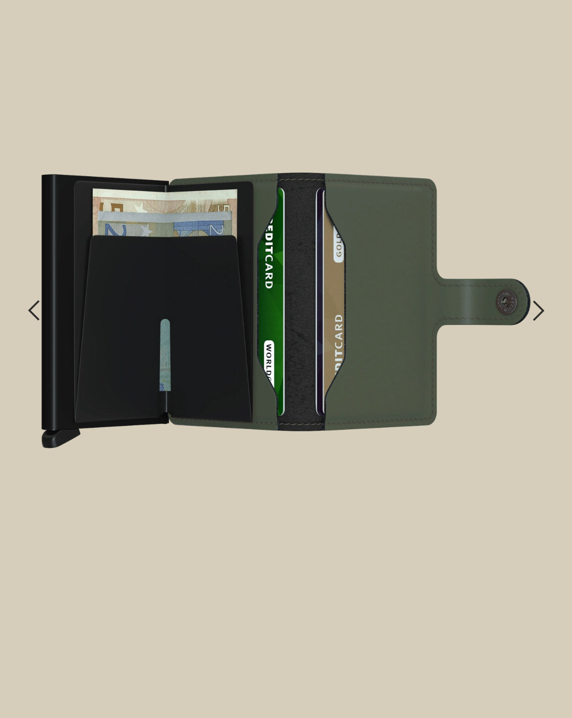 MINIWALLET PORTA CARTE E BANCONOTE IN MORBIDA PELLE OPACA MM-GREEN-BLACK