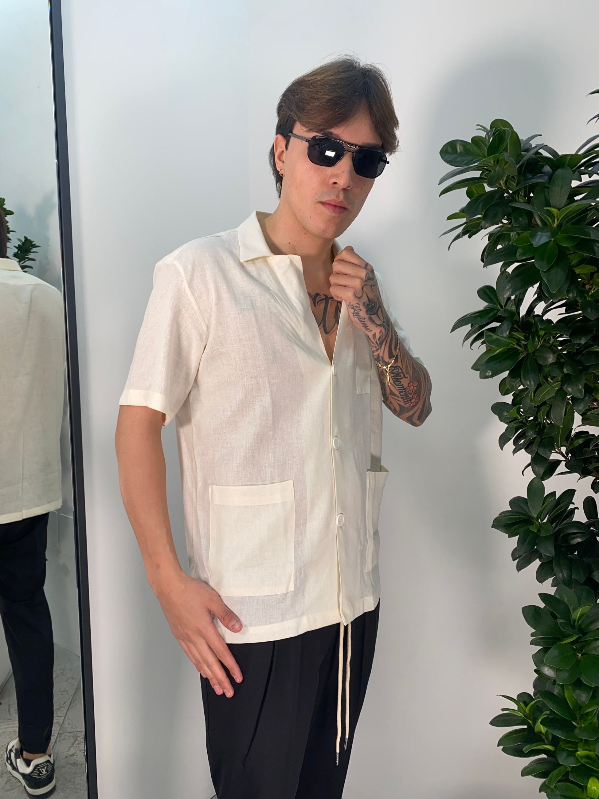 GIACCA CAMICIA MANICA CORTA IN MISTO LINO CON TASCHE A TOPPA - REGULAR FIT FD912 - CAM103.BUR