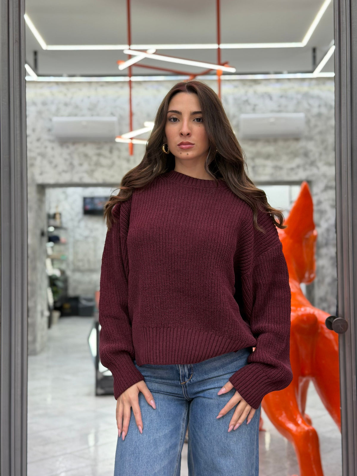 MAGLIA GIROCOLLO AMPIO A COSTA INGLESE CON SPACCHI LATERALI - RELAXED FIT GLD3047H.BOR