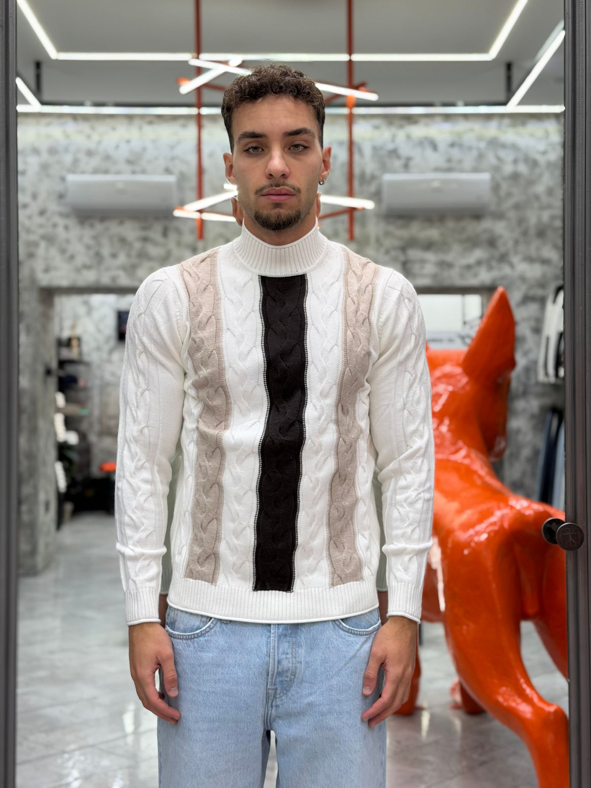 MAGLIA LUPETTO IN MORBIDA VISCOSA CON TRAMA TRECCE MULTICOLOR - REGULAR FIT MI3372SS.OFF