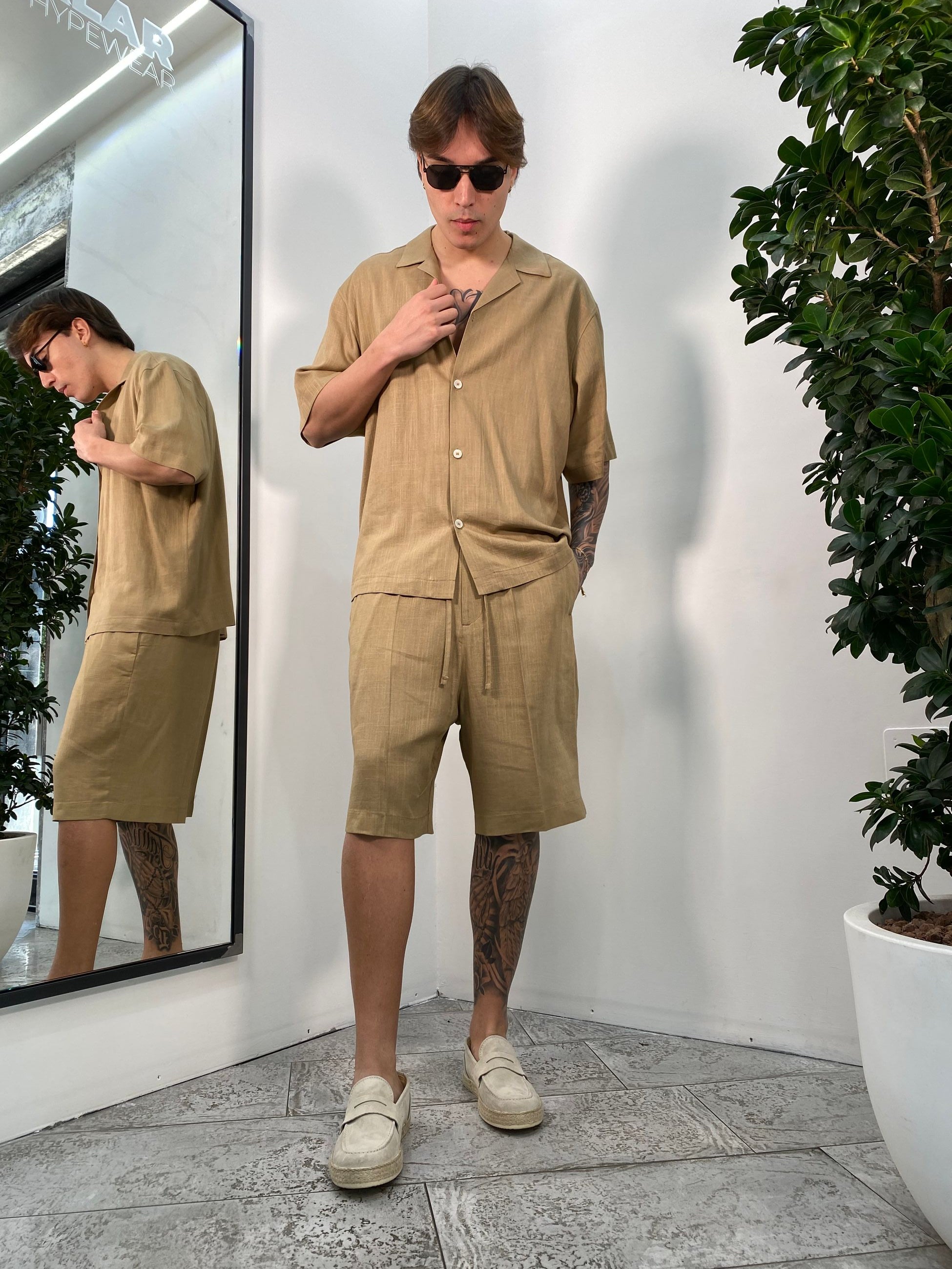 BERMUDA CON ELASTICO IN MISTO LINO EFFETTO FIAMMATO - RELAXED FIT BE3247.BEI