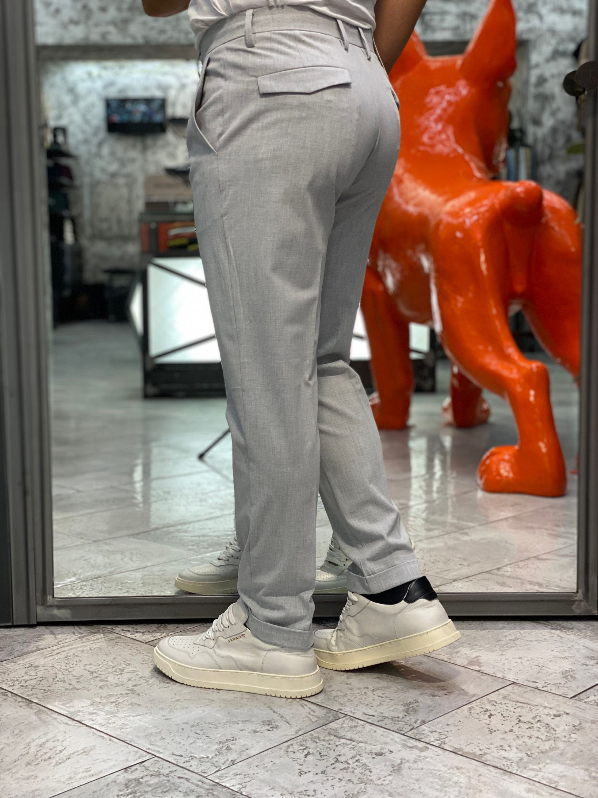 PANTALONE DA COMPLETO CON PINCE IN FLANELLA PETTINATA - REGULAR FIT MK9950136.GRI
