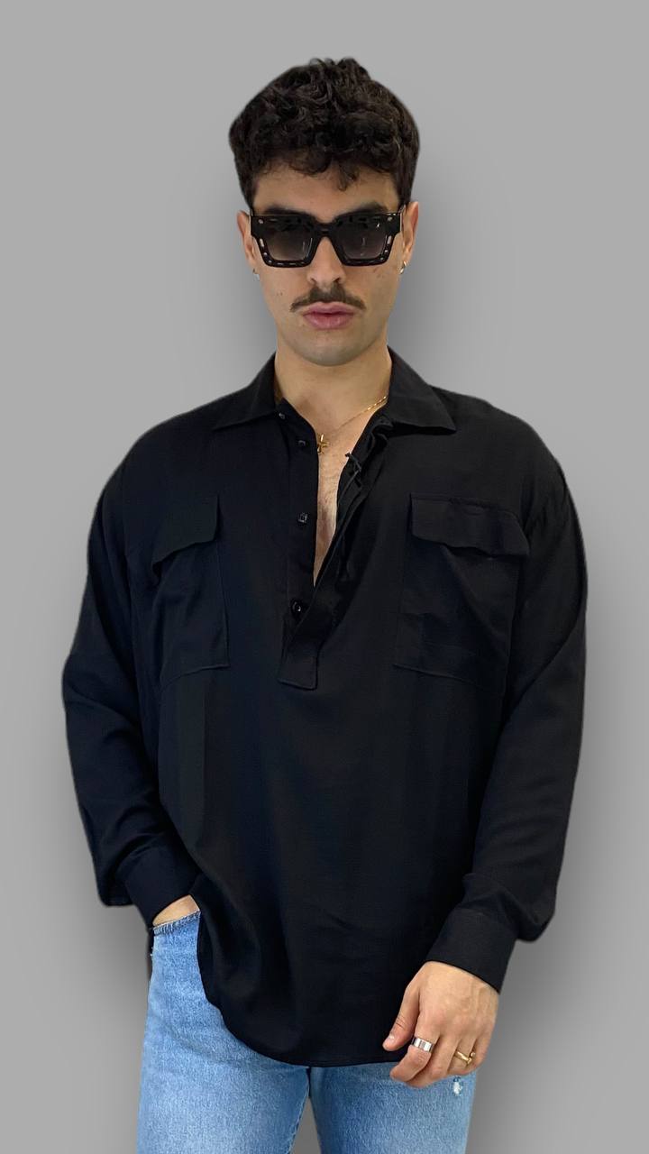 CAMICIA MODELLO CASACCA IN LINO CON TASCONI - RELAXED FIT