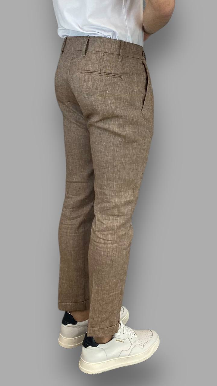 PANTALONE SARTORIALE IN MISTO LINO CON ABBOTTONATURA LATERALE - REGULAR FIT