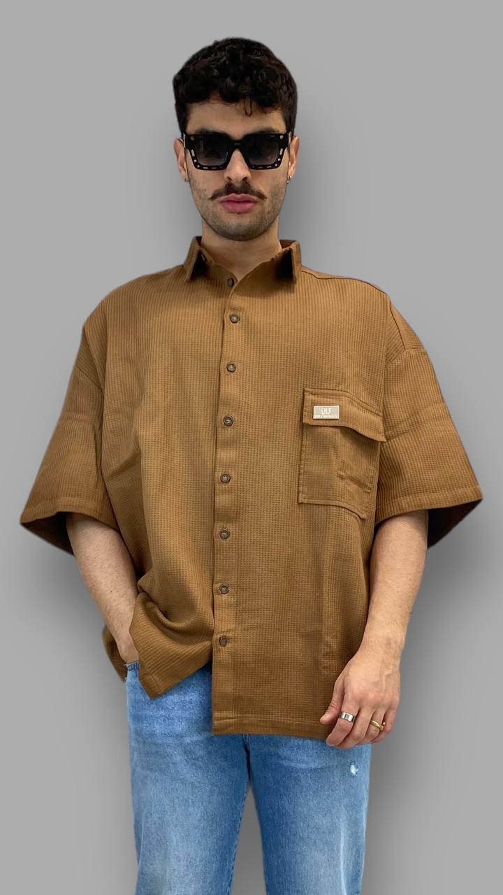 CAMICIA MEZZA MANICA IN COTONE EFFETTO NIDO D'APE - OVERSIZE FIT