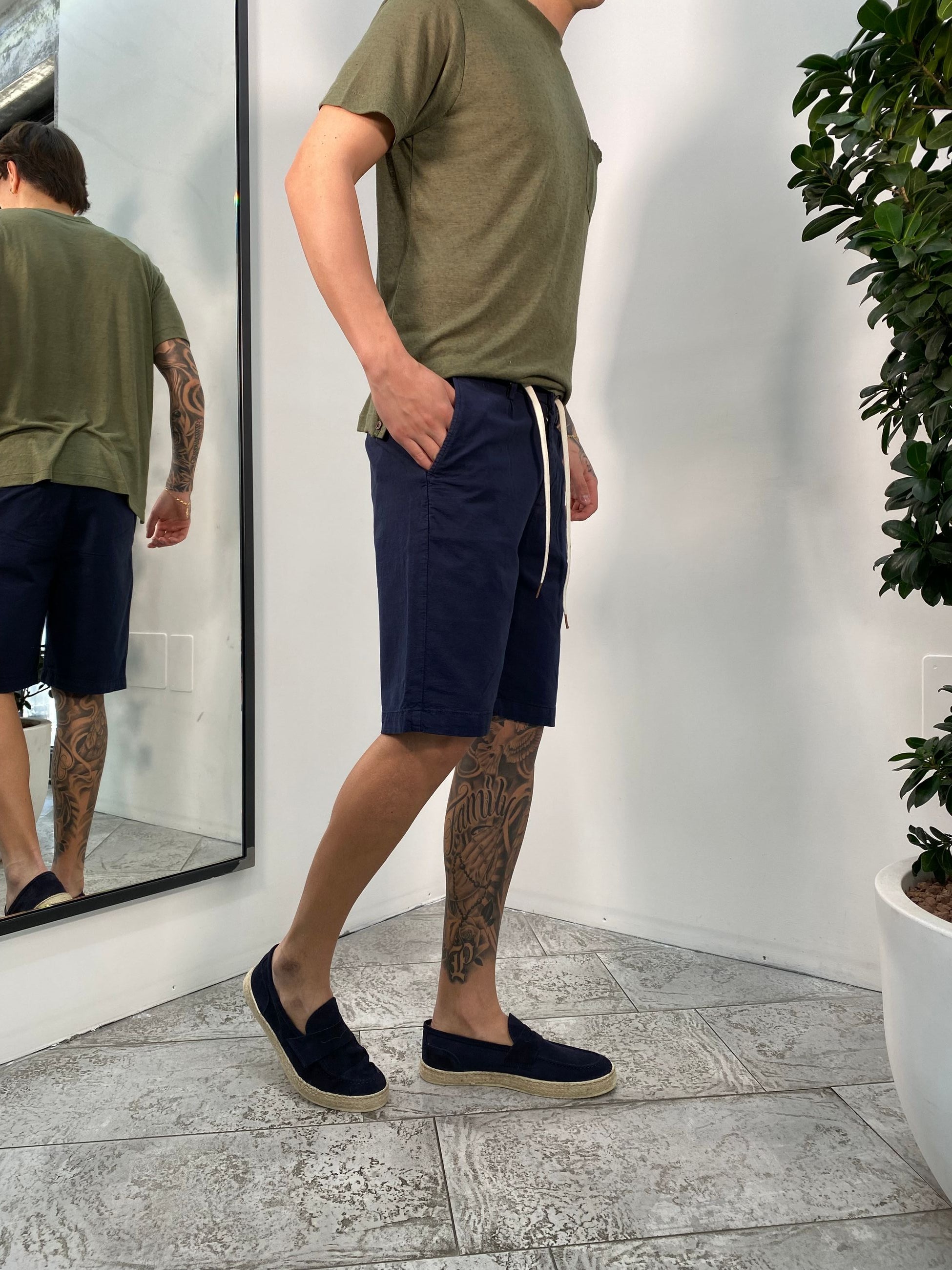 BERMUDA TASCA AMERICA IN MISTO LINO CON LACCIO - REGULAR FIT PB1358SS.BLU