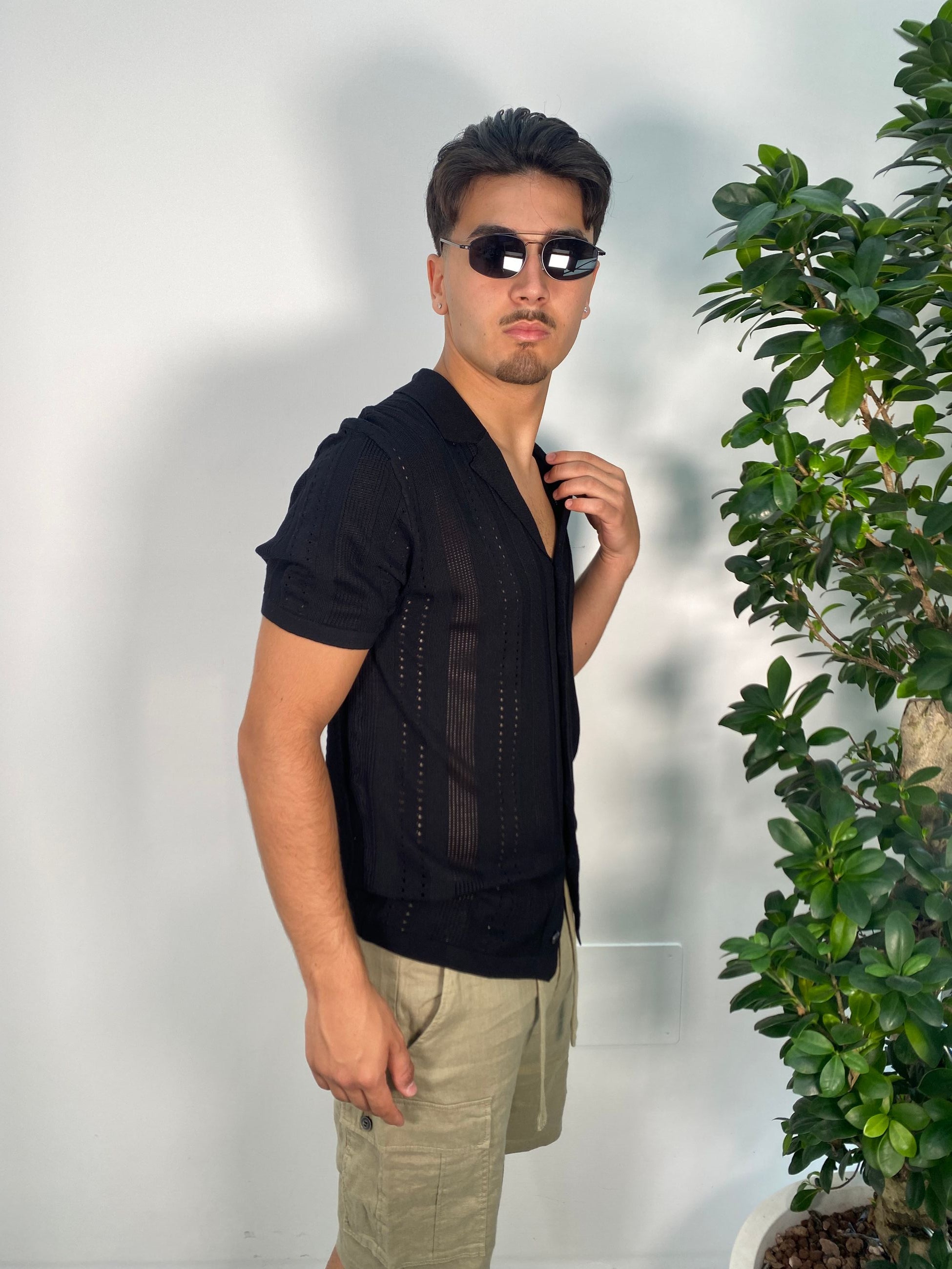 POLO/CAMICIA TRAFORATA MANICA CORTA SCOLLO BOWLING - REGULAR FIT GL33763-S25.NER