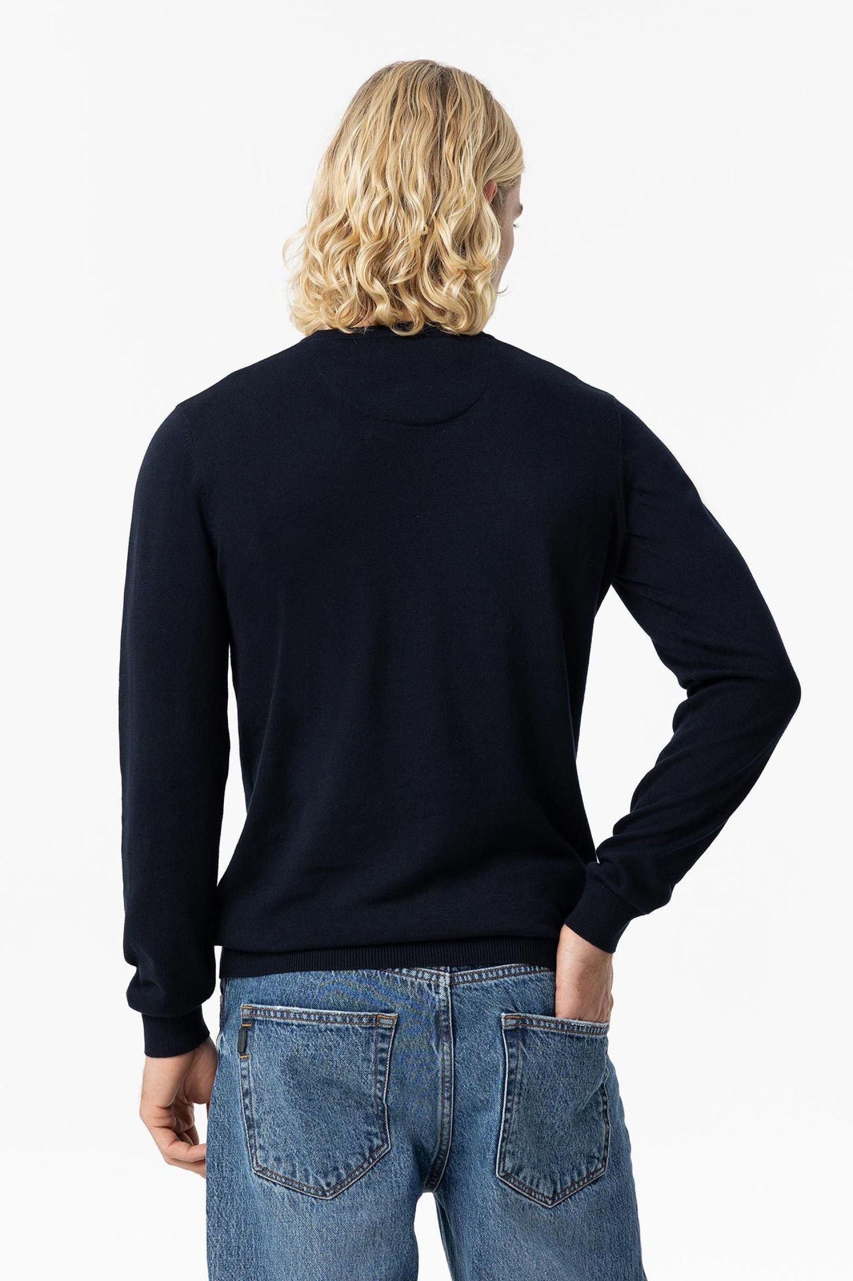 MAGLIA GIROCOLLO BOSS IN 100% COTONE - REGULAR FIT 10041585.BLU
