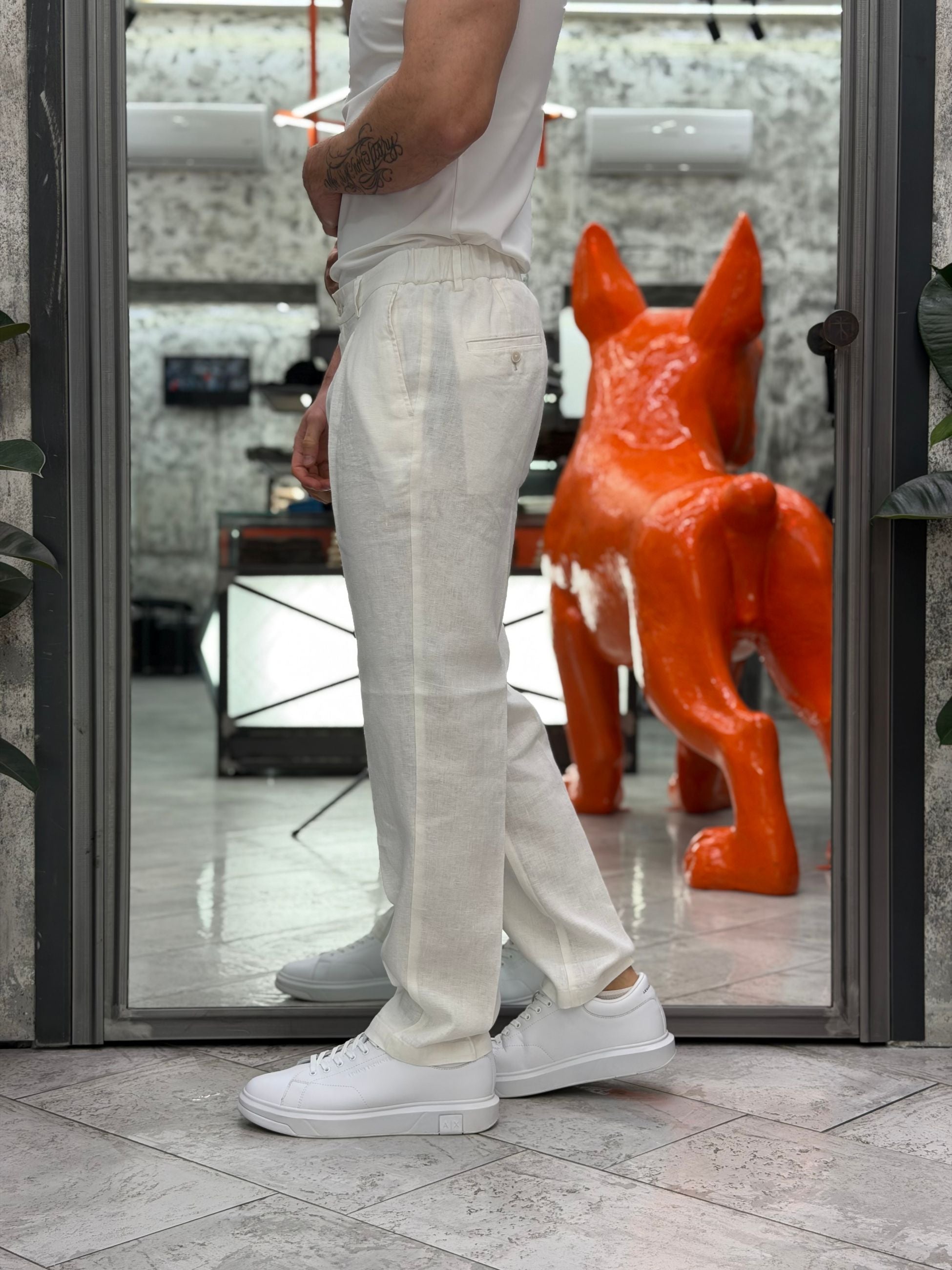 PANTALONE IN 100% LINO TASCA AMERICA CON COULISSE IN VITA - REGULAR FIT PSE1502SS.BIA