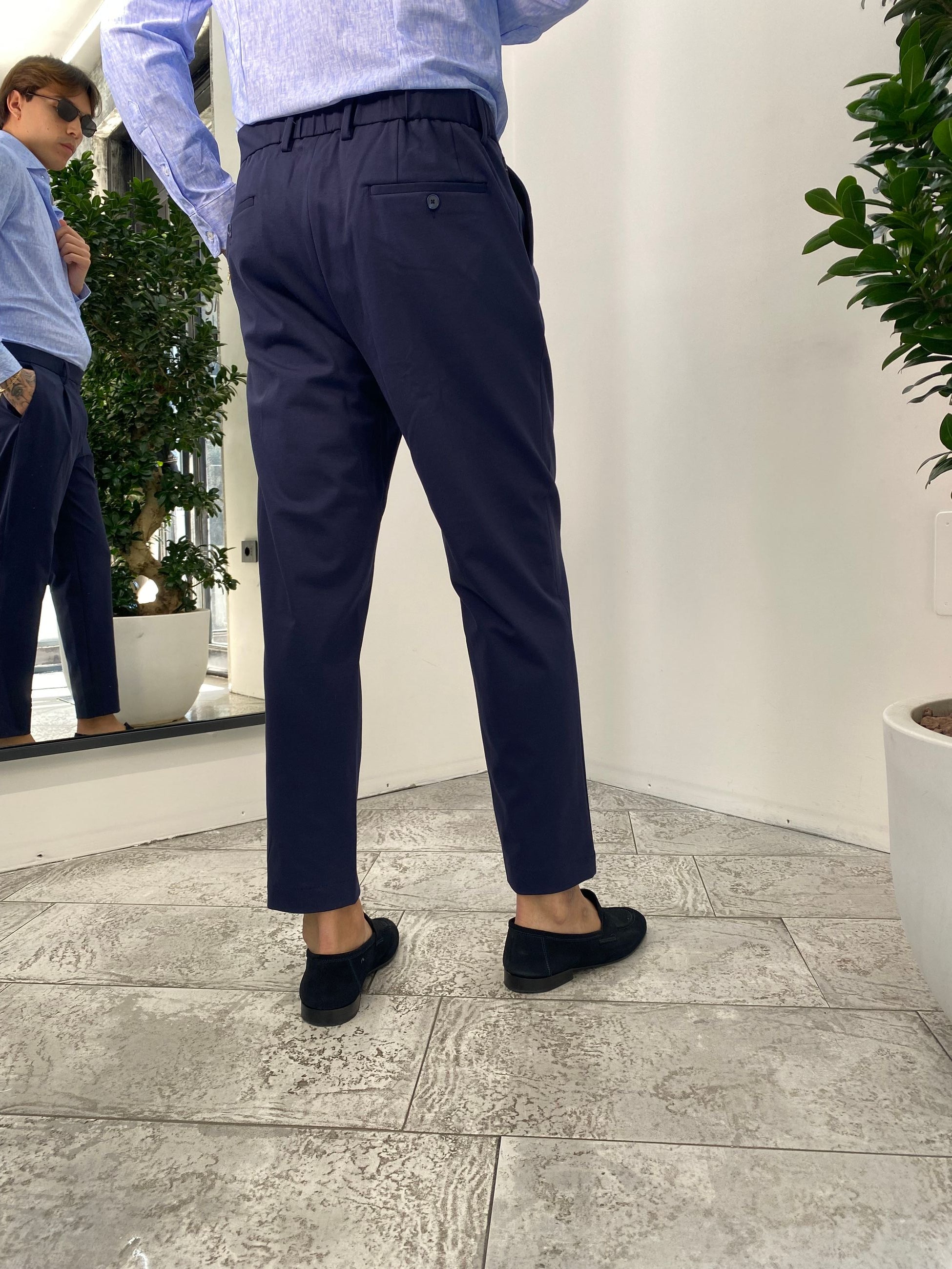 PANTALONE DA ABITO IN TESSUTO PUNTO MILANO ELASTICIZZATO CON COULISSE IN VITA - REGULAR FIT PSE1399SS.BLU