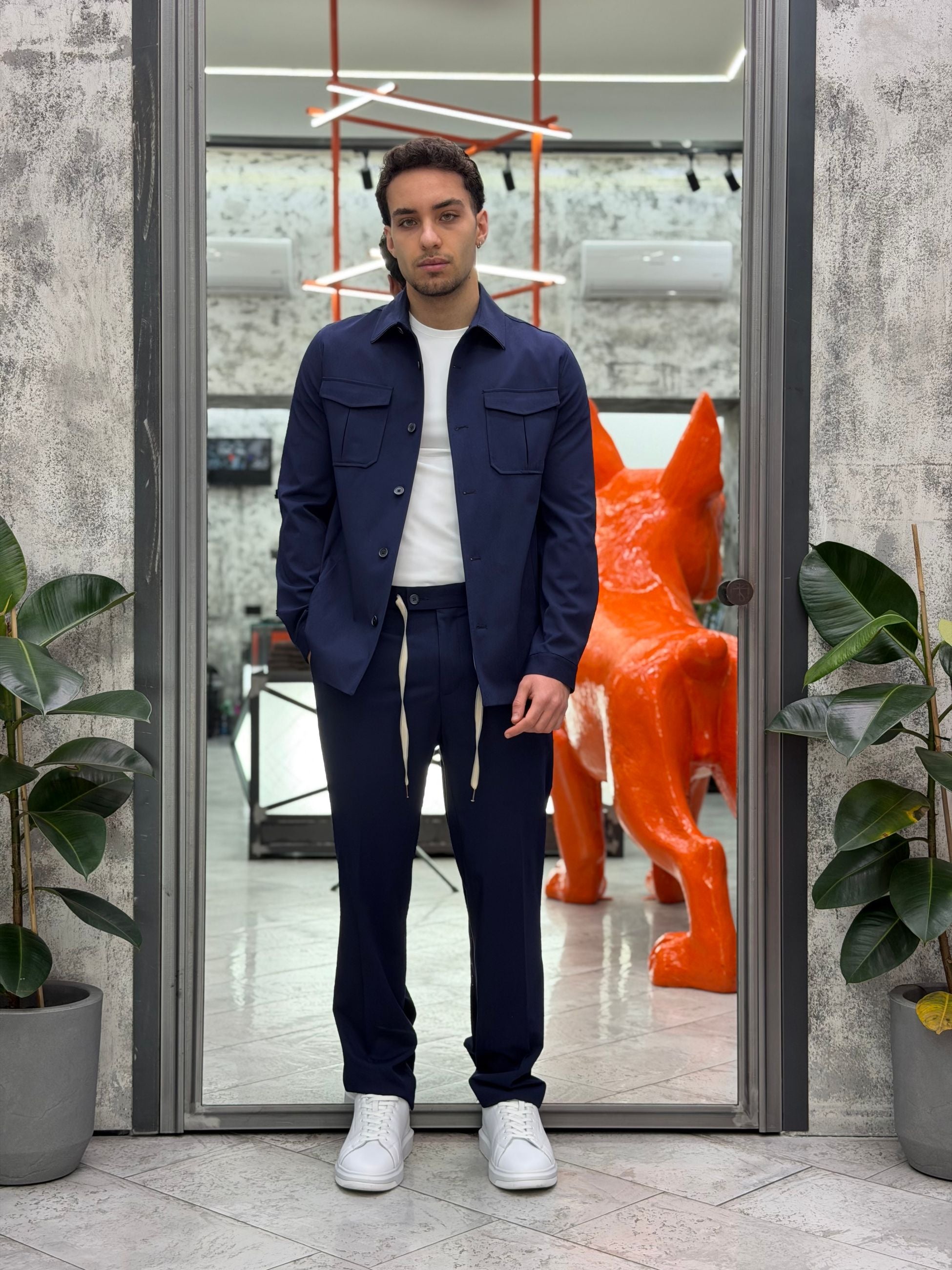PANTALONE DA COMPLETO TASCA AMERICA CON COULISSE IN VITA IN TESSUTO ELEGANTE - REGULAR FIT PSE1506SS.BLU