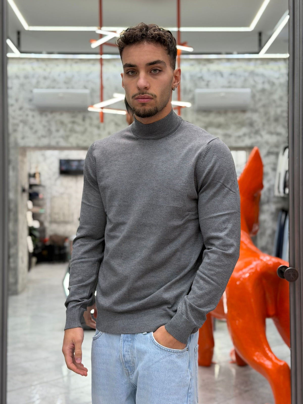 MAGLIA LUPETTO FINEZZA 12 IN MORBIDA VISCOSA - SLIM FIT MK20012-26.GRI