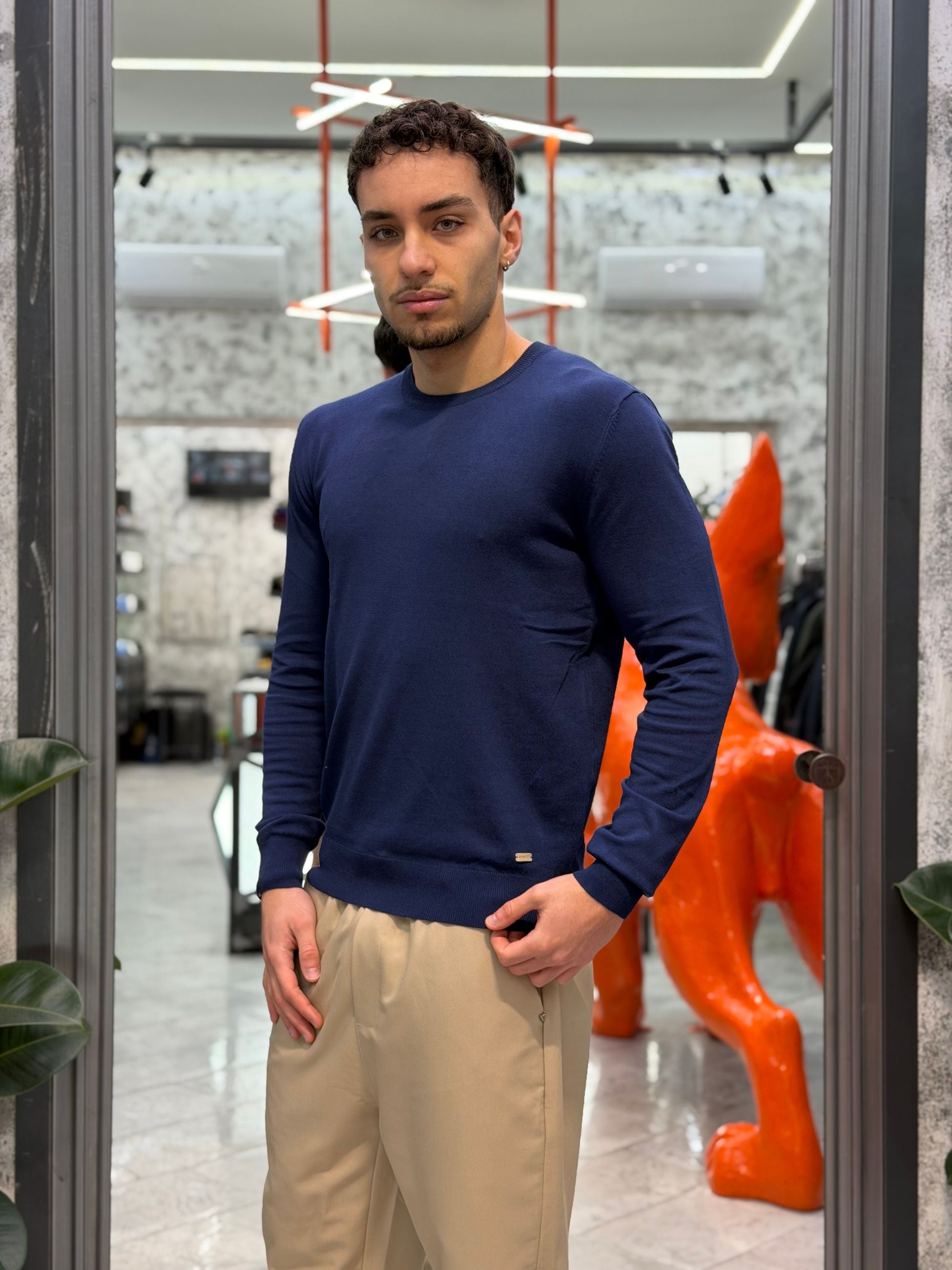MAGLIA GIROCOLLO IN FILO CON POLSINI E VITA ELASTICIZZATA - REGULAR FIT GL512S-S26.BLU