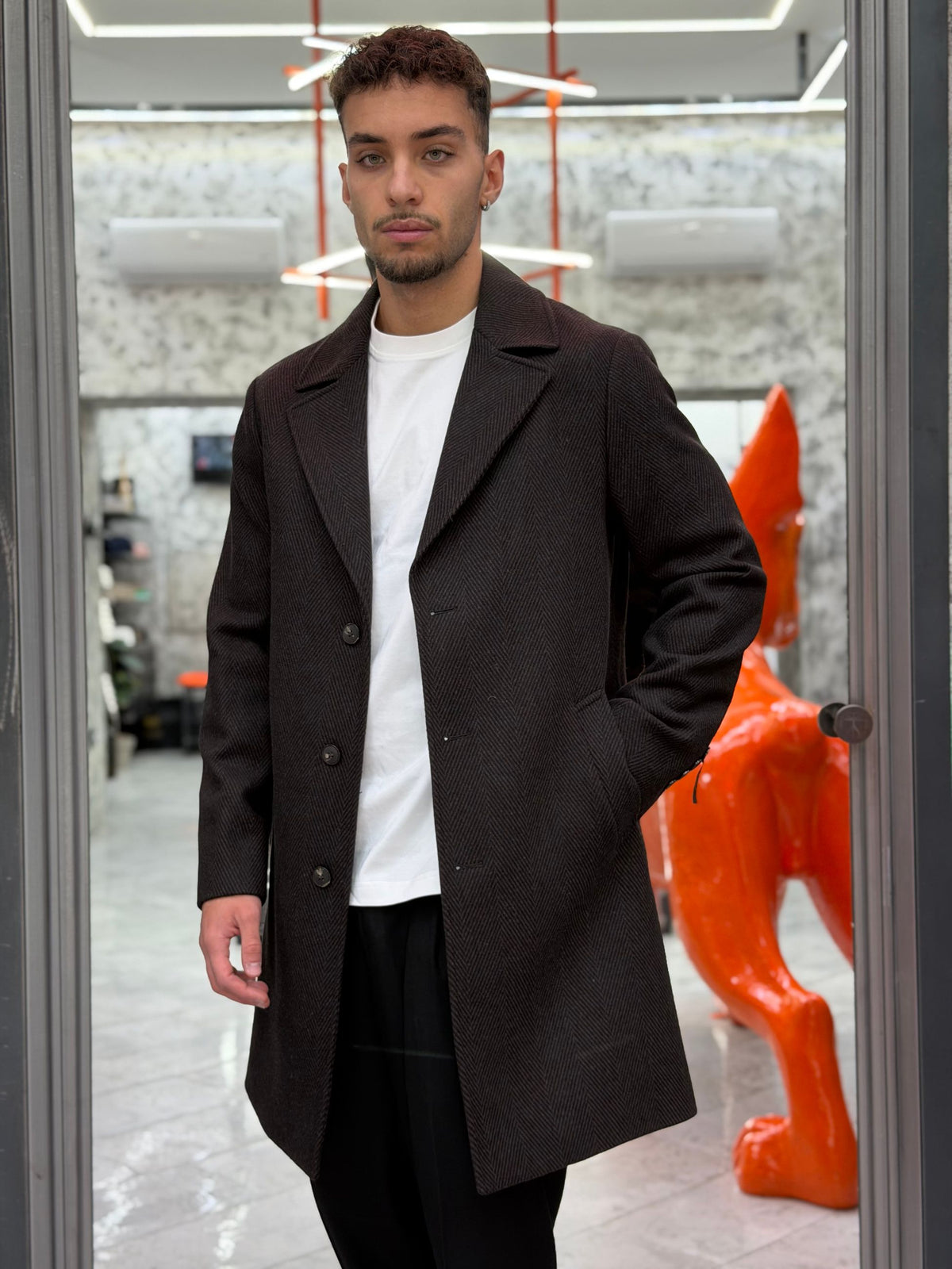 CAPPOTTO MONOPETTO 3 BOTTONI SPIGATO CON REVERS A LANCIA E TASCHE A FILO - REGULAR FIT CP72SS.MOR