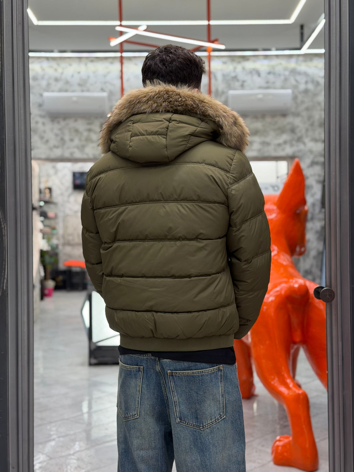 BOMBER IN NYLON CON CAPPUCCIO E COLLO IN ECOPELLICCIA - REGULAR FIT MK2940038.VMIL