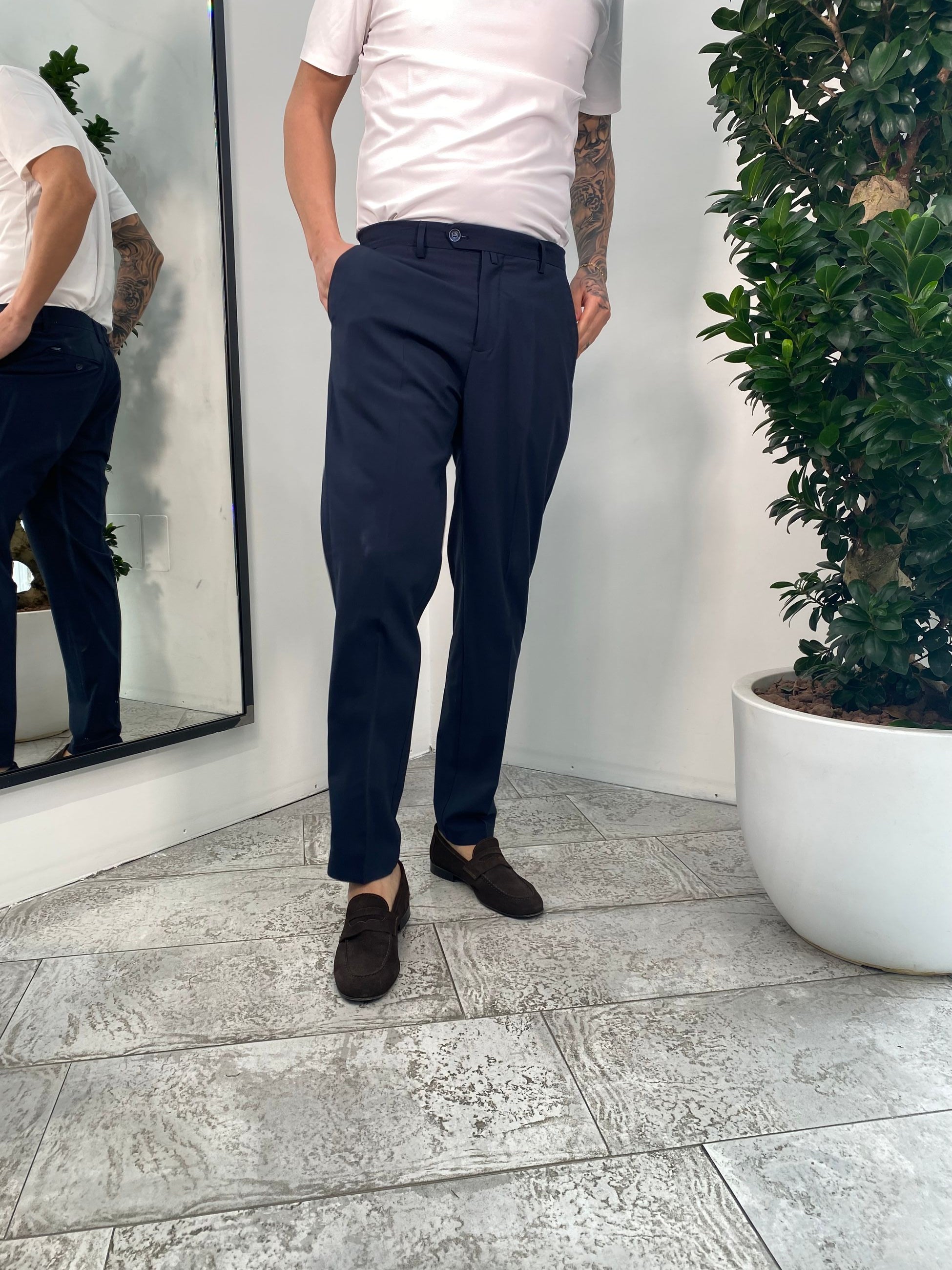 PANTALONE SARTORIALE TASCA AMERICA IN TESSUTO ELASTICIZZATO CON FIBRA DI BAMBU' - REGULAR FIT GL7029H.BLU