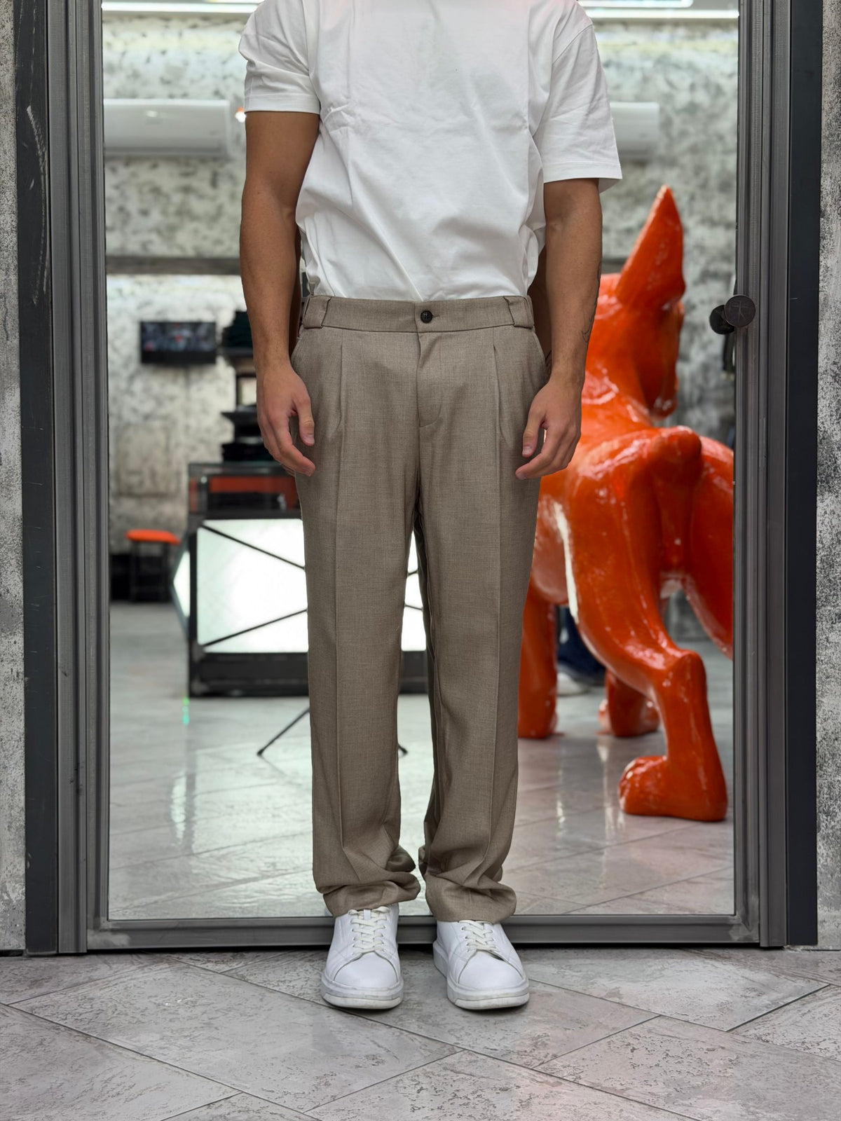 PANTALONE DA COMPLETO IN TESSUTO ELEGANTE CON PINCE ED ELASTICO SUL RETRO - REGULAR FIT PSI1571SS.BEI