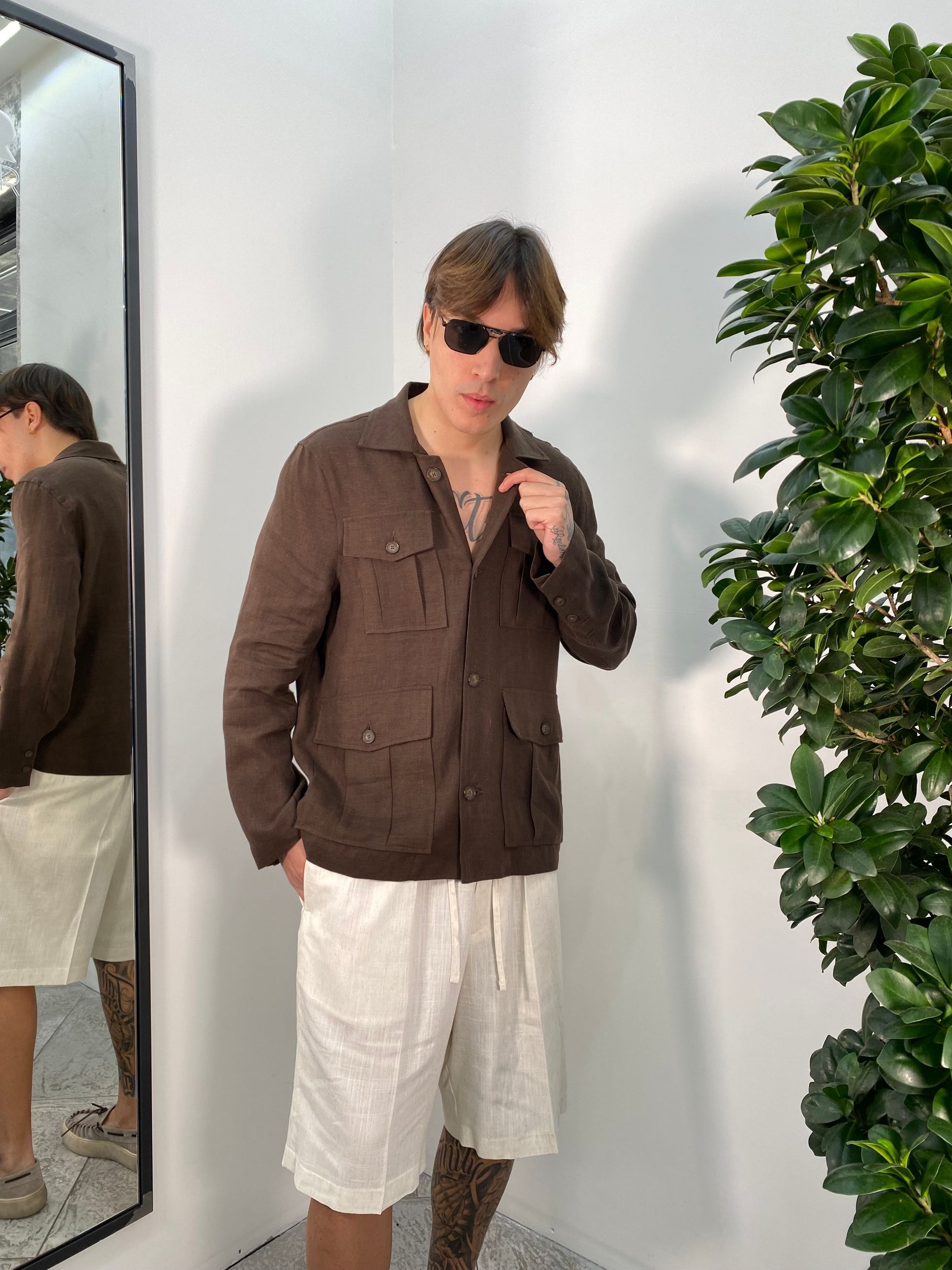 GIACCA SAHARIANA IN 100% LINO CON TASCHE A TOPPA - REGULAR FIT GIA3215.MOR