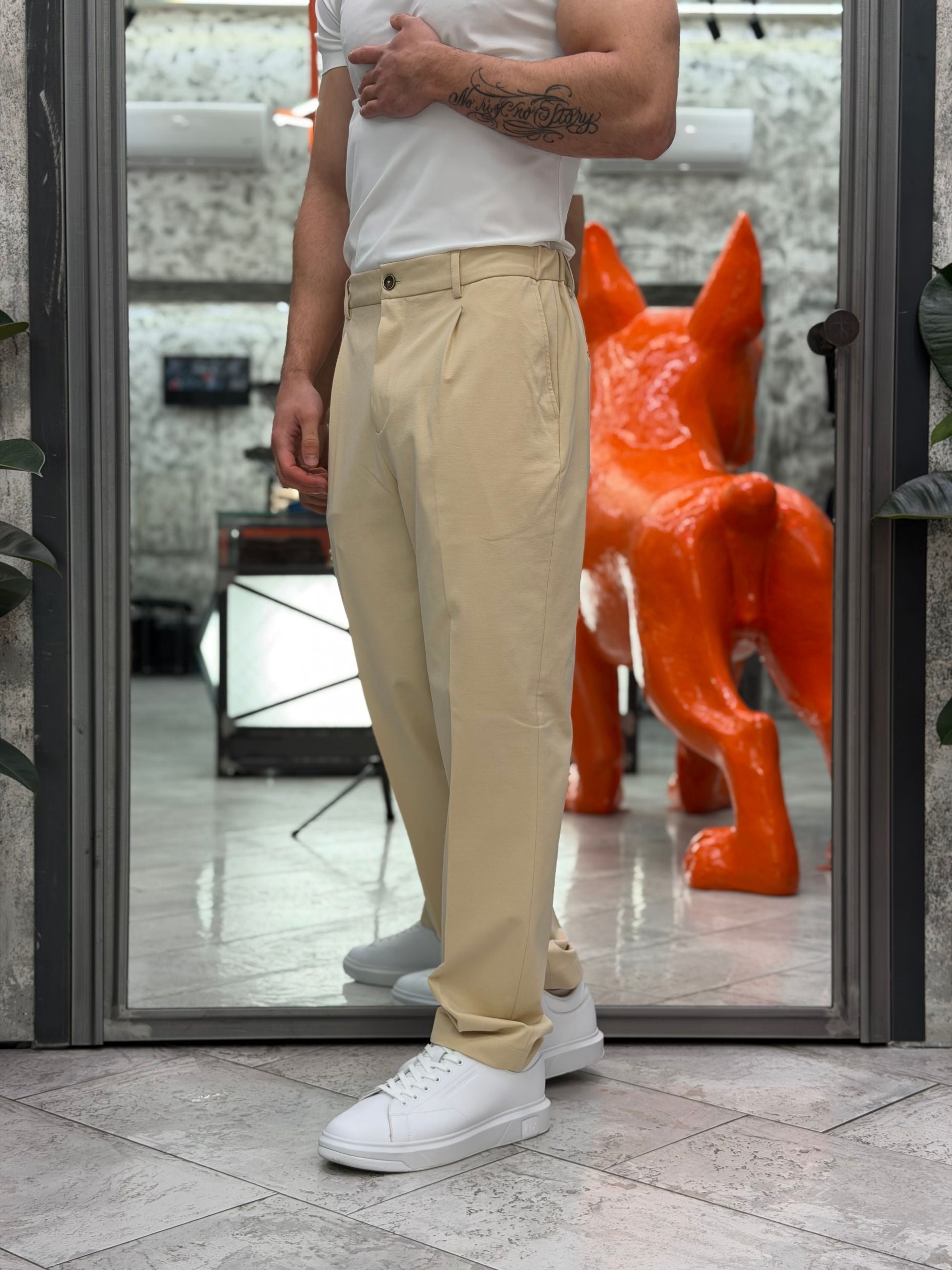 PANTALONE TASCA AMERICA CON COULISSE IN TESSUTO PUNTO MILANO ELASTICIZZATO - REGULAR FIT PSE1501SS.BEI