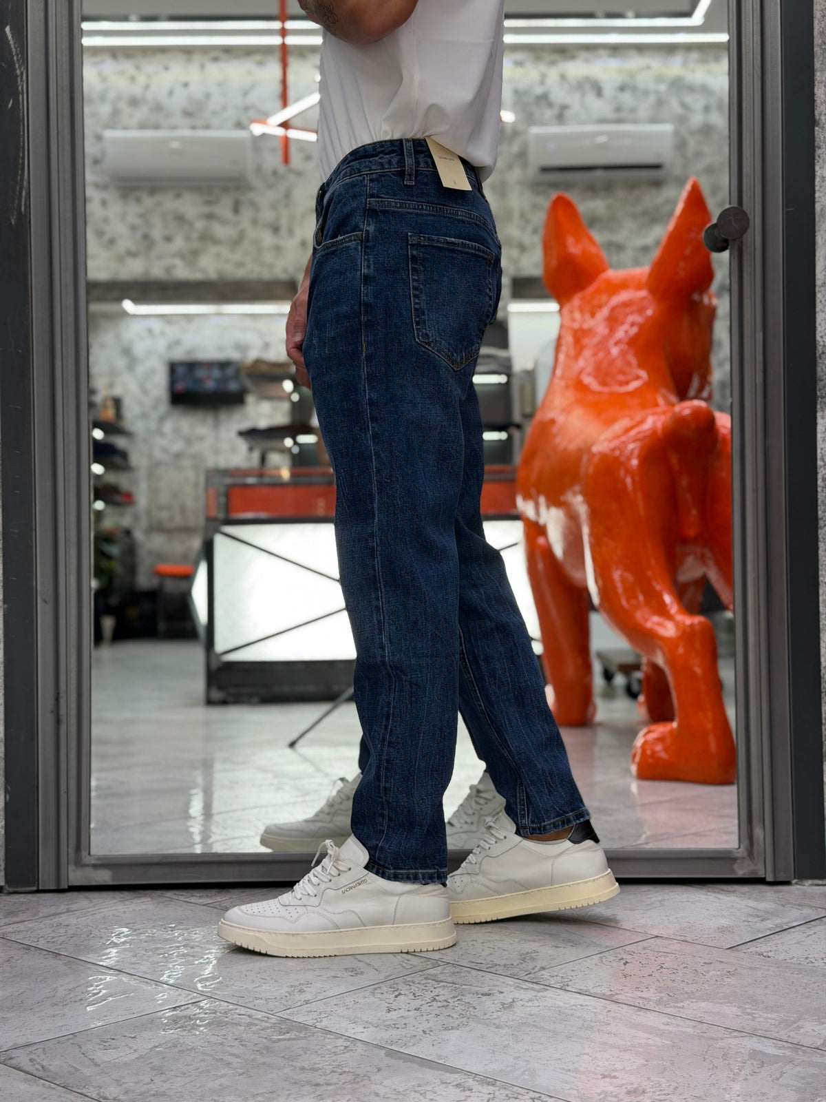 JEANS MIKE 5 TASCHE DARK WASH CON MICRO ABRASIONI - CARROT/CROPPED FIT GL6372Q-F26
