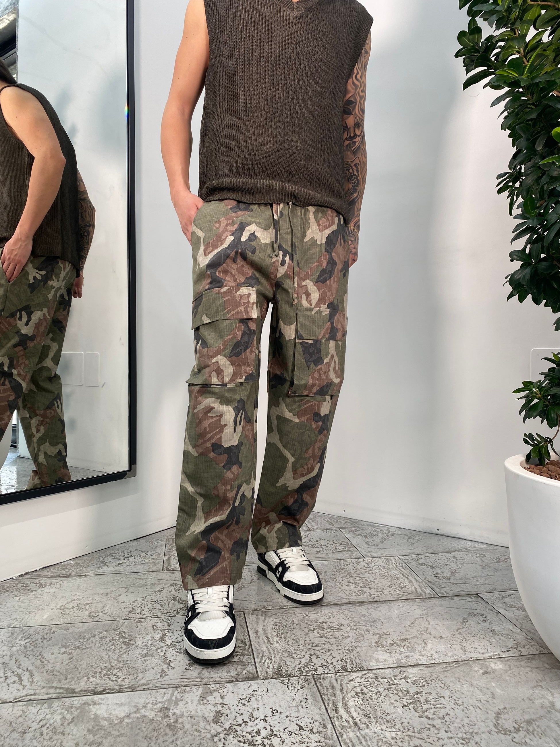 CARGO MILITARE SU TELA GIAPPONESE CON TASCONI FRONTALI ED ELASTICO IN VITA - RELAXED FIT ZP384