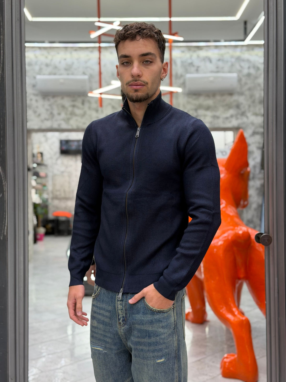 MAGLIA FULL ZIP A COSTA INGLESE IN MISTO VISCOSA - REGULAR FIT GL35152GZ-F26.BLU