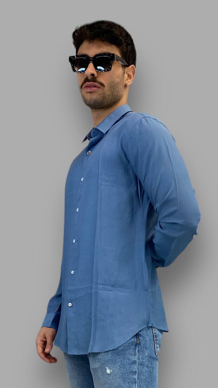 CAMICIA IN MORBIDA VISCOSA CON BOTTONI EFFETTO LEGNO - REGULAR FIT
