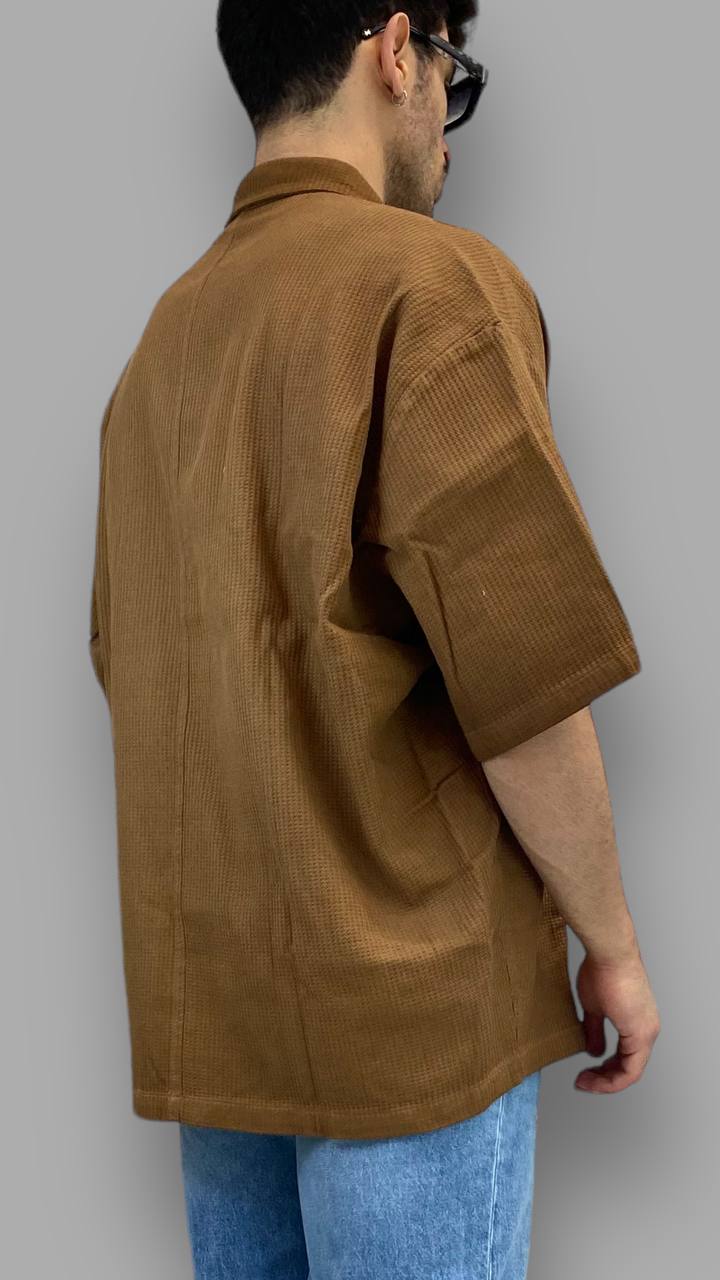 CAMICIA MEZZA MANICA IN COTONE EFFETTO NIDO D'APE - OVERSIZE FIT